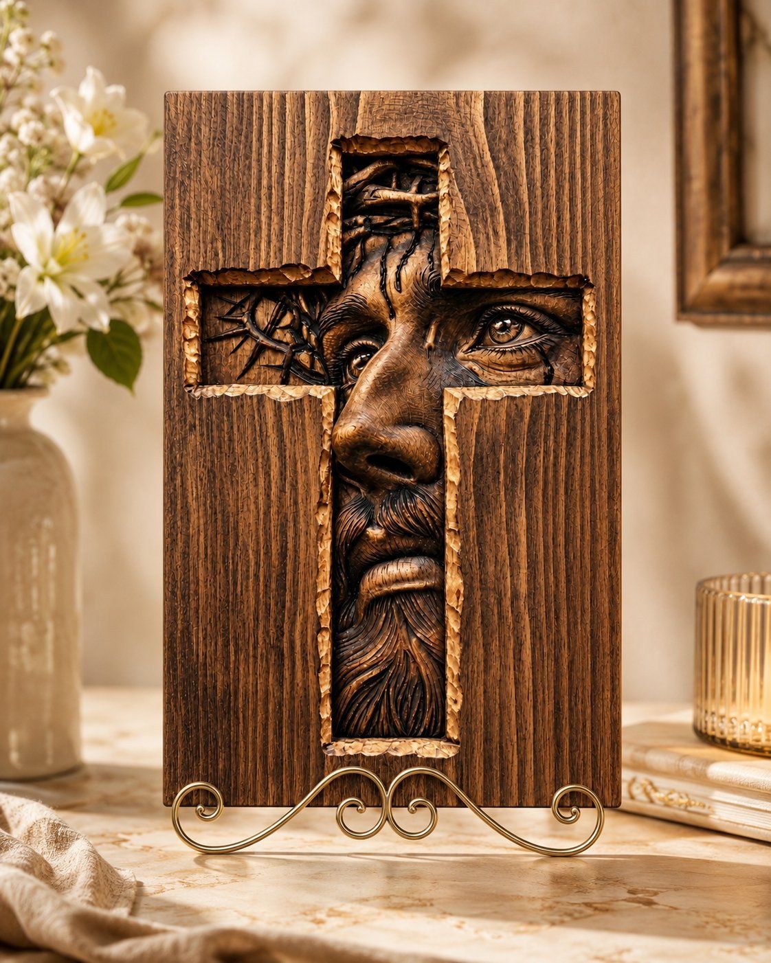 Face of Christ Sacred Cross Wall Art CNC Relief STL bas-relief STL — view 8