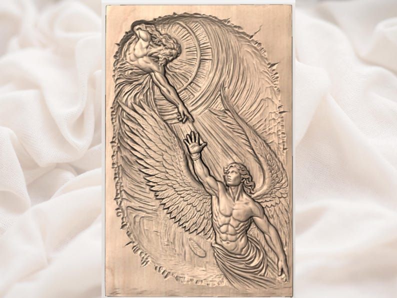 Winged Angel Reaching Toward the Divine Bas-Relief STL bas-relief STL — view 2
