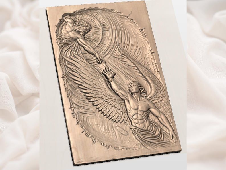 Winged Angel Reaching Toward the Divine Bas-Relief STL bas-relief STL — view 3