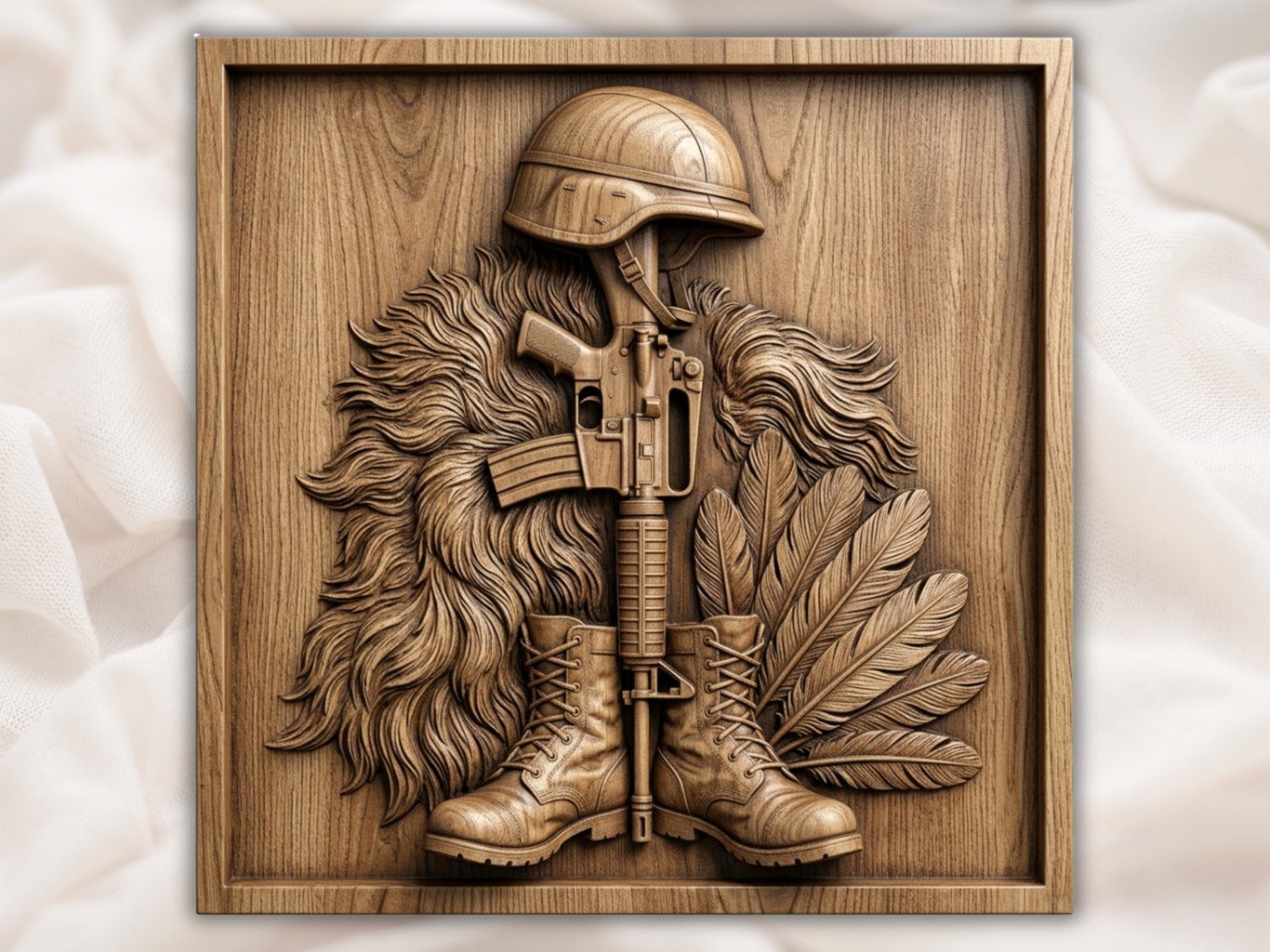 Fallen Soldier Battle Cross Tribute CNC Relief STL bas-relief STL — view 2