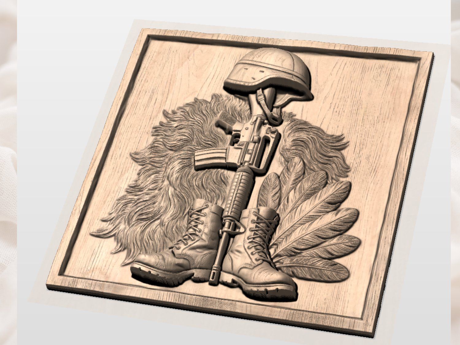 Fallen Soldier Battle Cross Tribute CNC Relief STL bas-relief STL — view 3