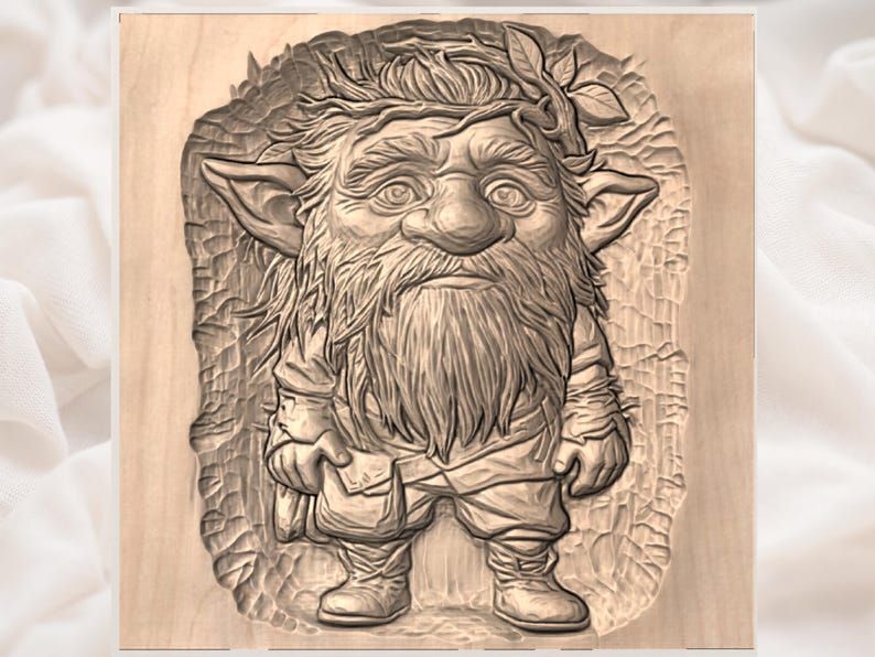 Bearded Forest Gnome Bas-Relief STL for CNC and 3D Printing bas-relief STL — view 2