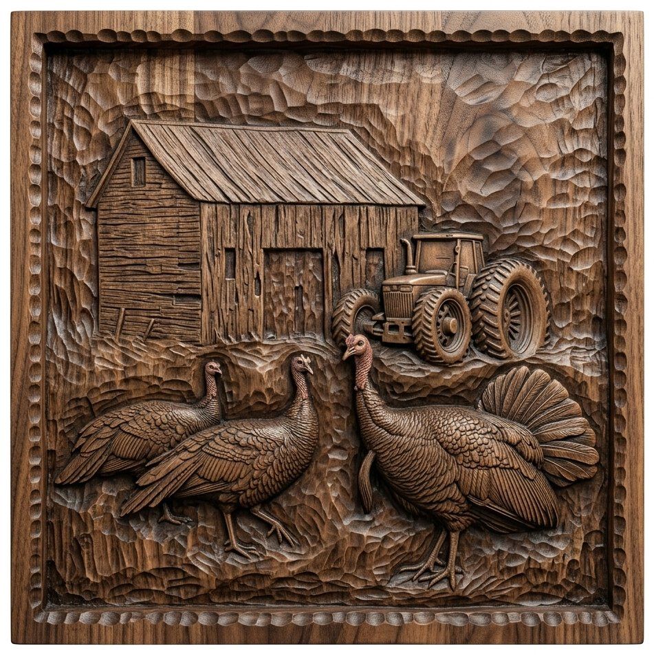 Farm Barn Turkey Scene CNC Relief STL bas-relief STL — view 11