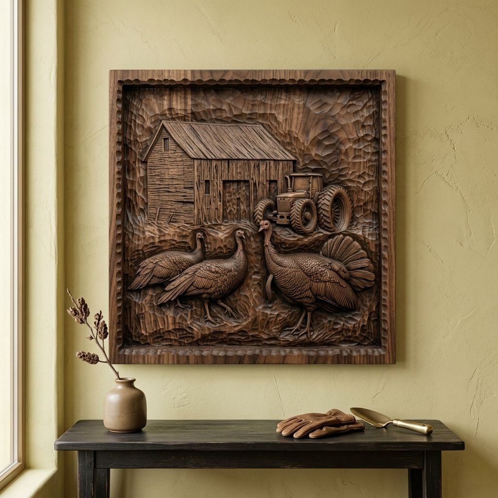 Farm Barn Turkey Scene CNC Relief STL bas-relief STL — view 12