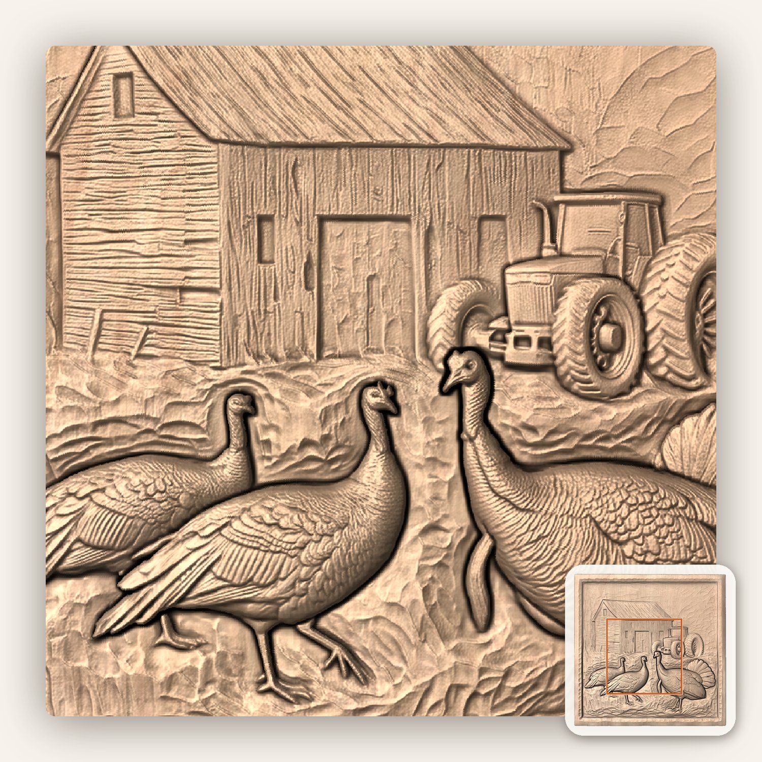 Farm Barn Turkey Scene CNC Relief STL bas-relief STL — view 4