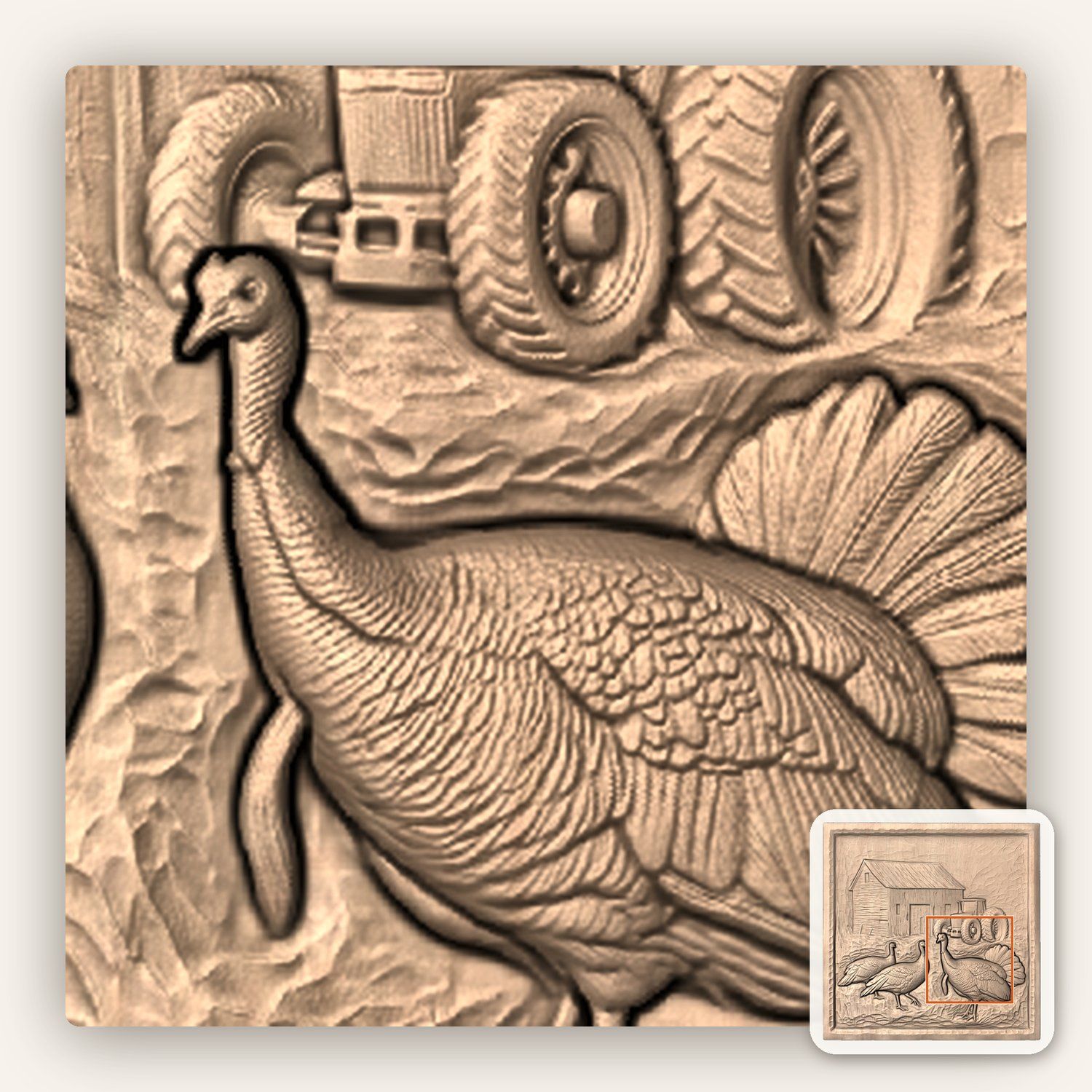 Farm Barn Turkey Scene CNC Relief STL bas-relief STL — view 6