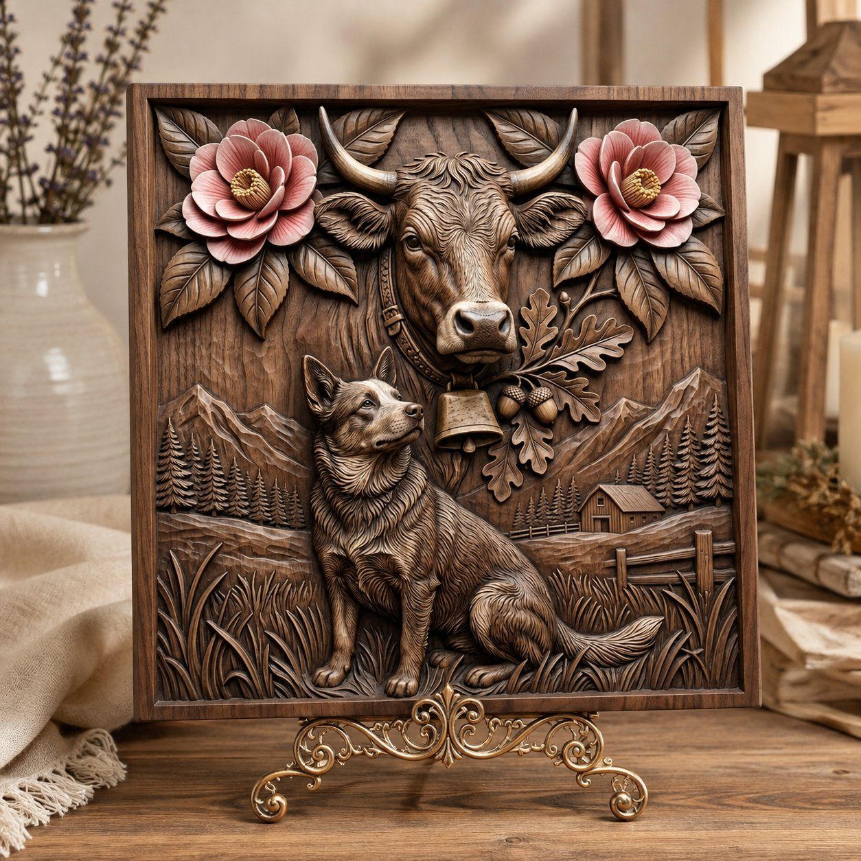 Farm Life Heritage Pastoral Scene Cow and Dog CNC Relief STL bas-relief STL — view 5