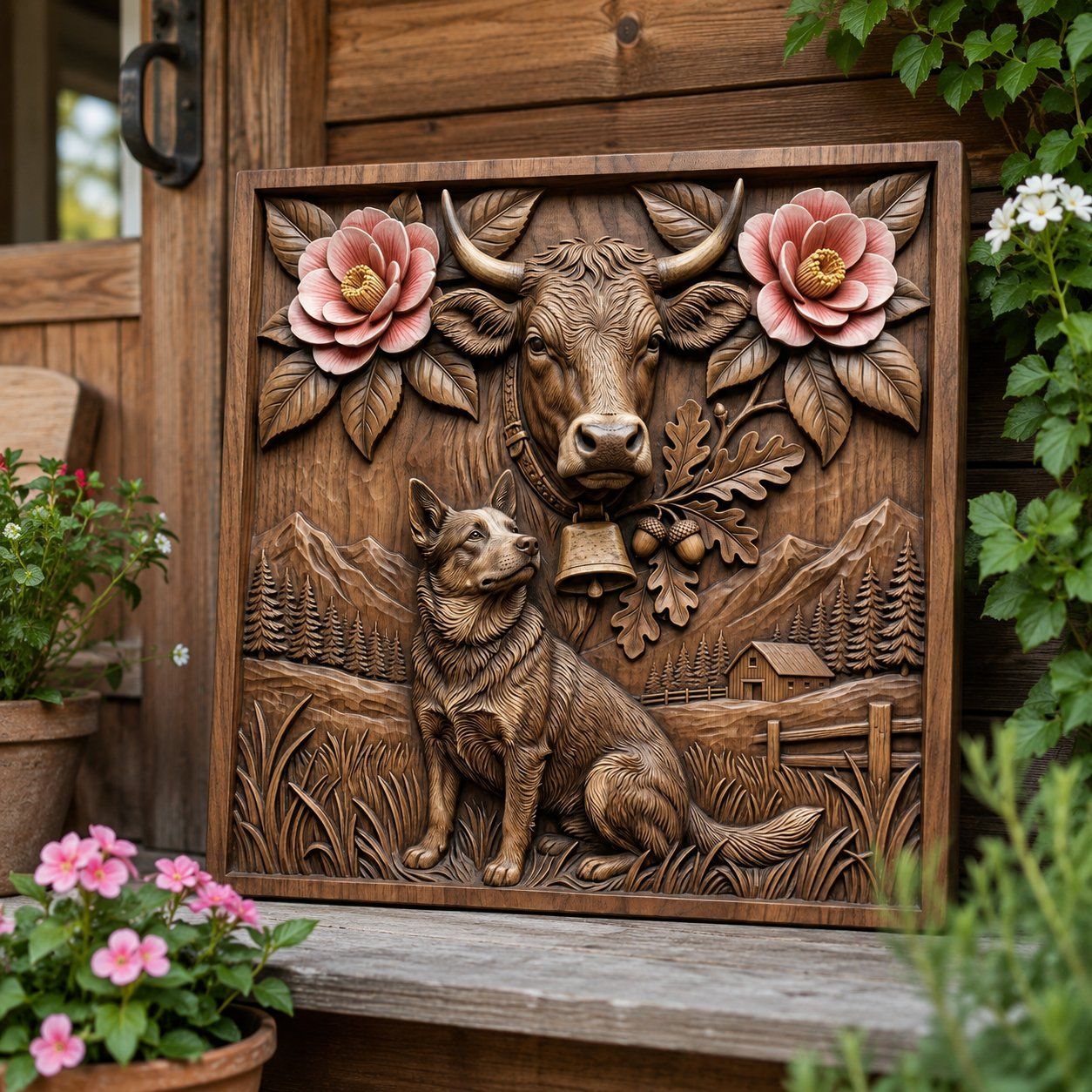 Farm Life Heritage Pastoral Scene Cow and Dog CNC Relief STL bas-relief STL — view 6
