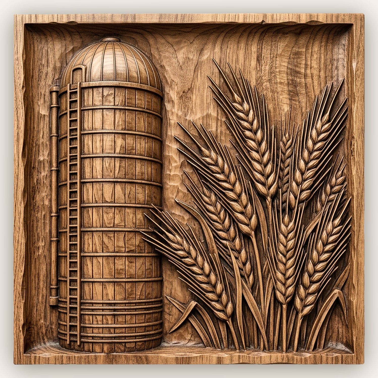 Farm Silo and Wheat Harvest Scene CNC Relief STL bas-relief STL design