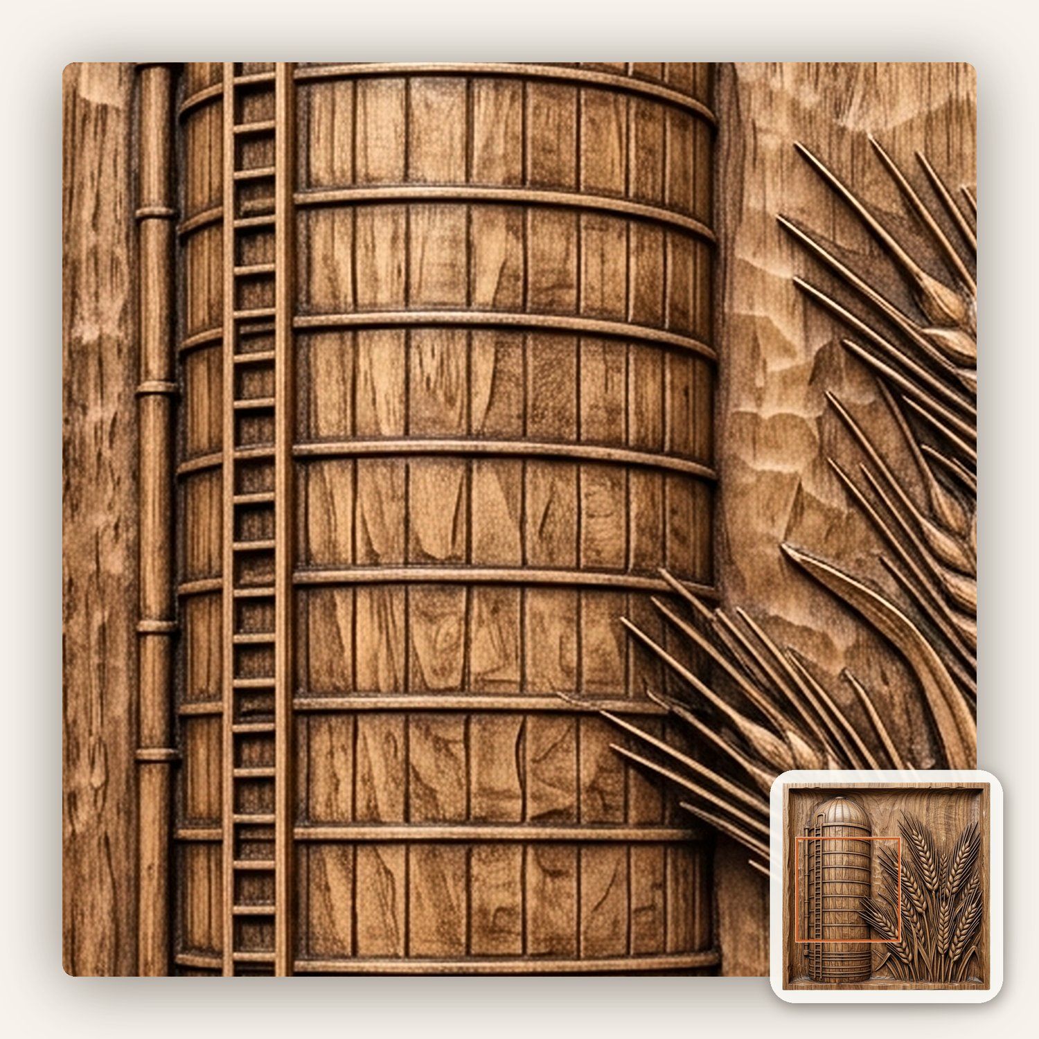 Farm Silo and Wheat Harvest Scene CNC Relief STL bas-relief STL — view 10