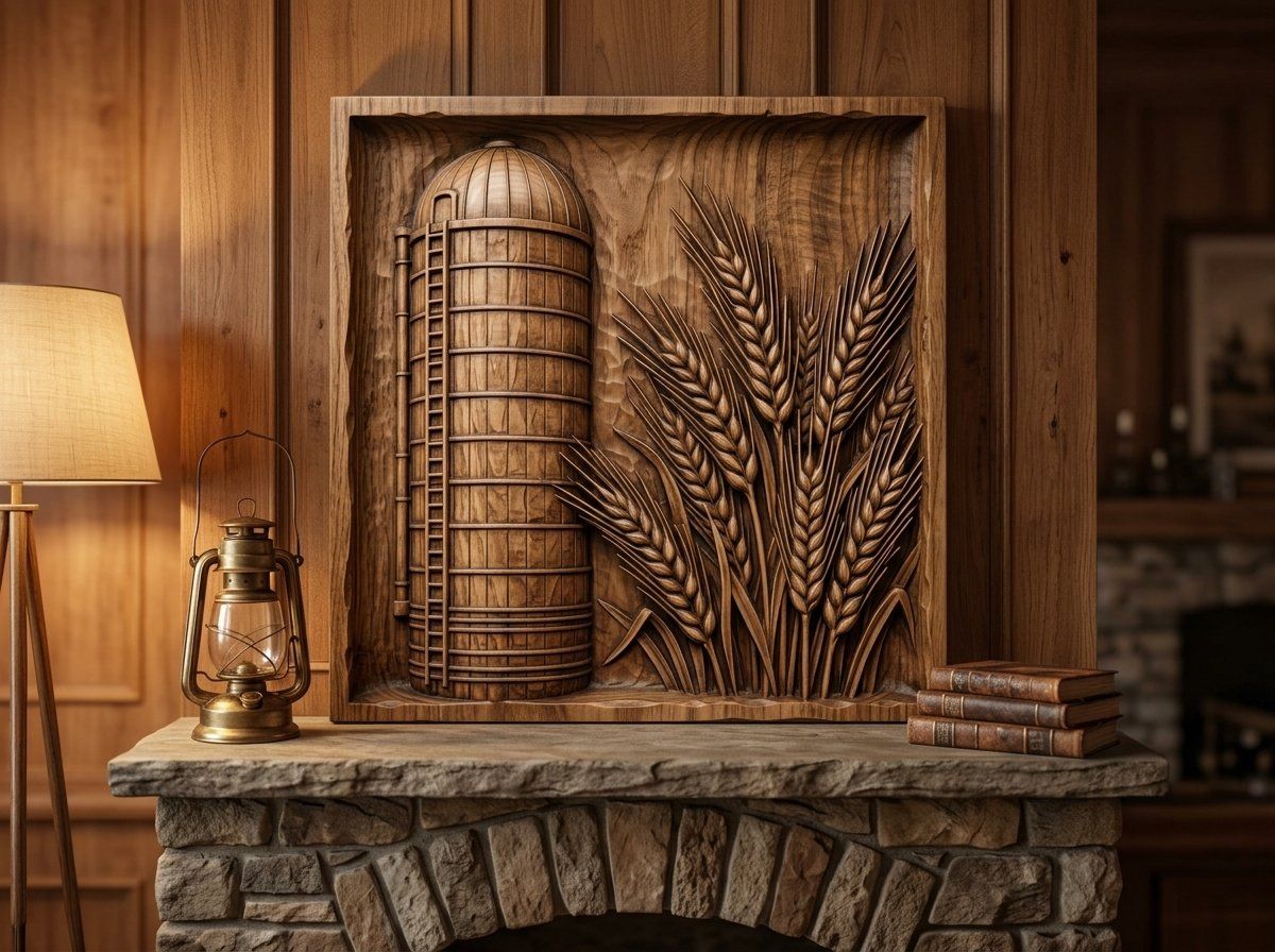 Farm Silo and Wheat Harvest Scene CNC Relief STL bas-relief STL — view 13