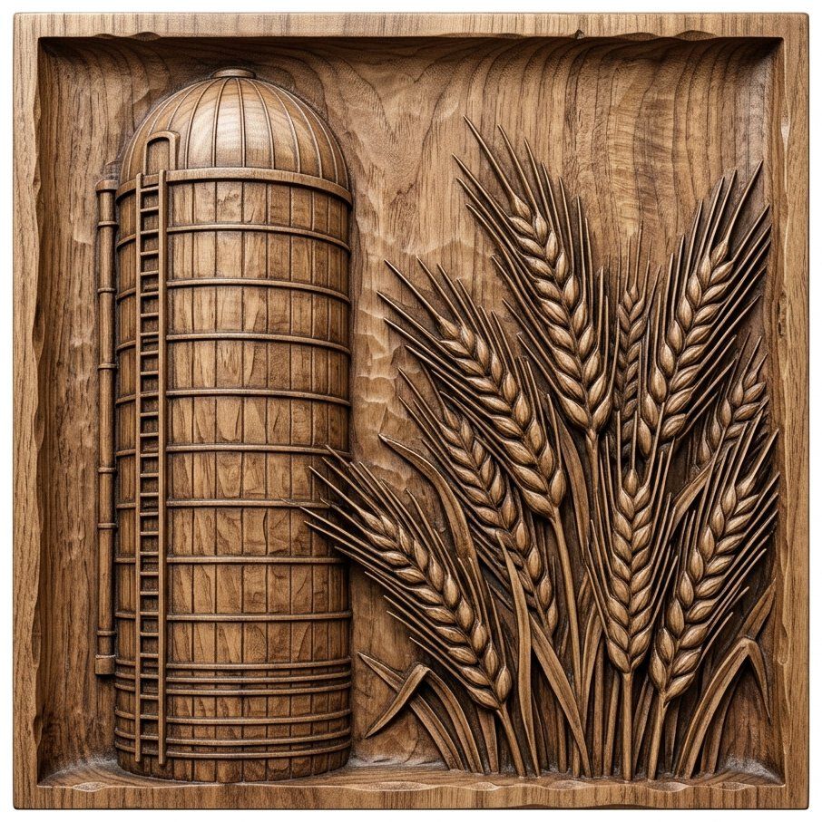 Farm Silo and Wheat Harvest Scene CNC Relief STL bas-relief STL — view 2