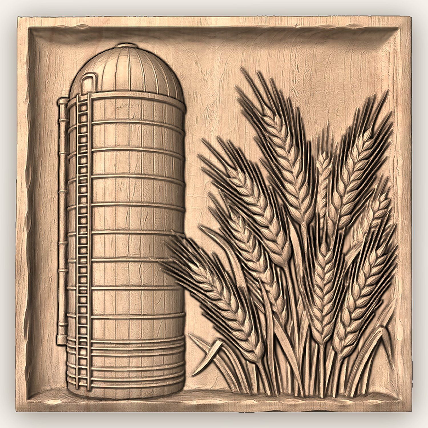 Farm Silo and Wheat Harvest Scene CNC Relief STL bas-relief STL — view 3