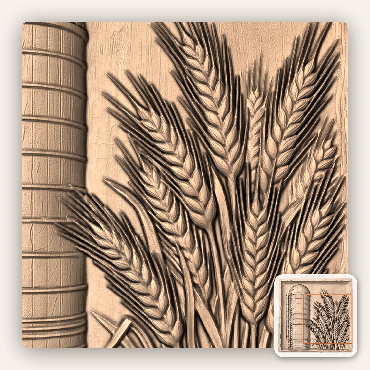 Farm Silo and Wheat Harvest Scene CNC Relief STL bas-relief STL — view 5