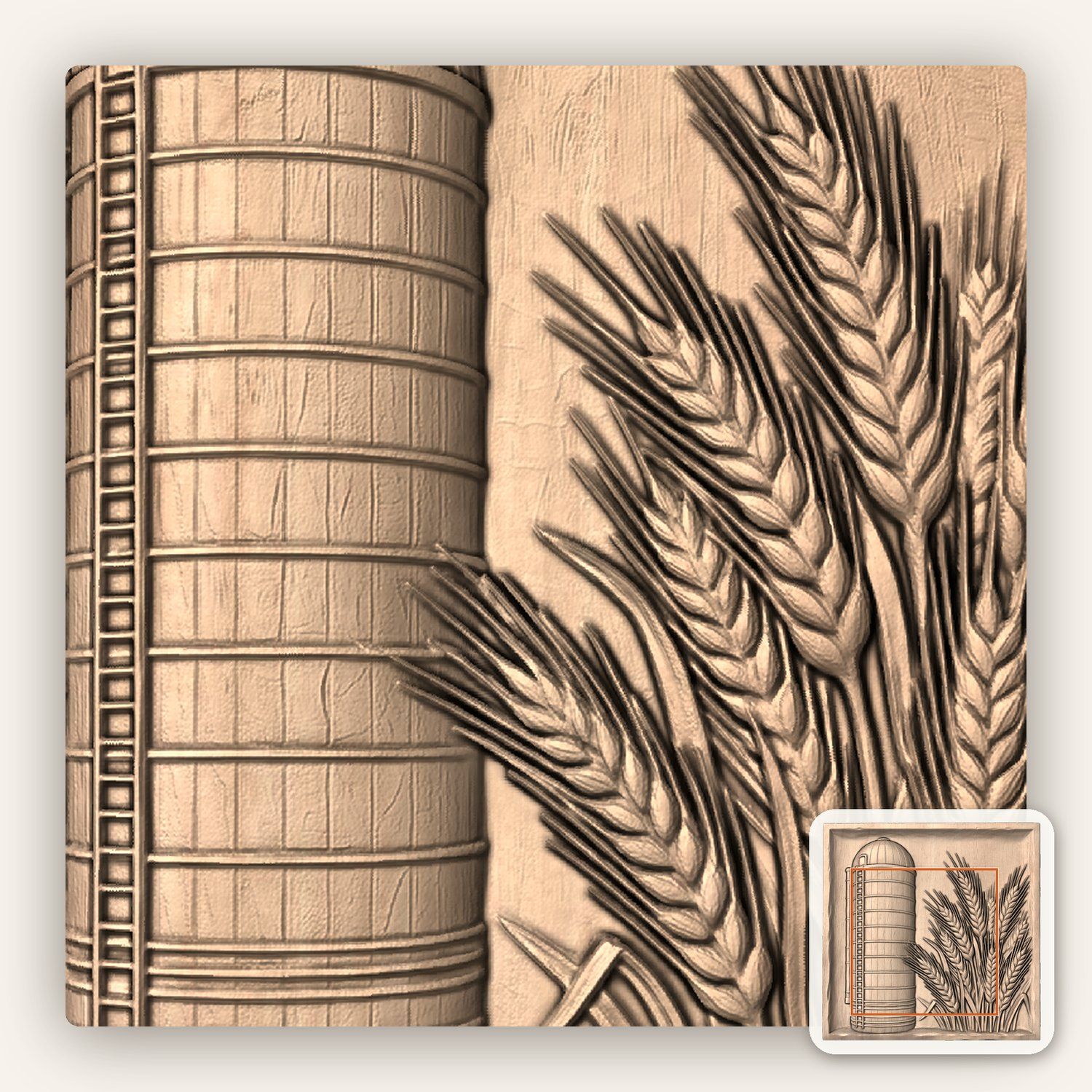 Farm Silo and Wheat Harvest Scene CNC Relief STL bas-relief STL — view 6