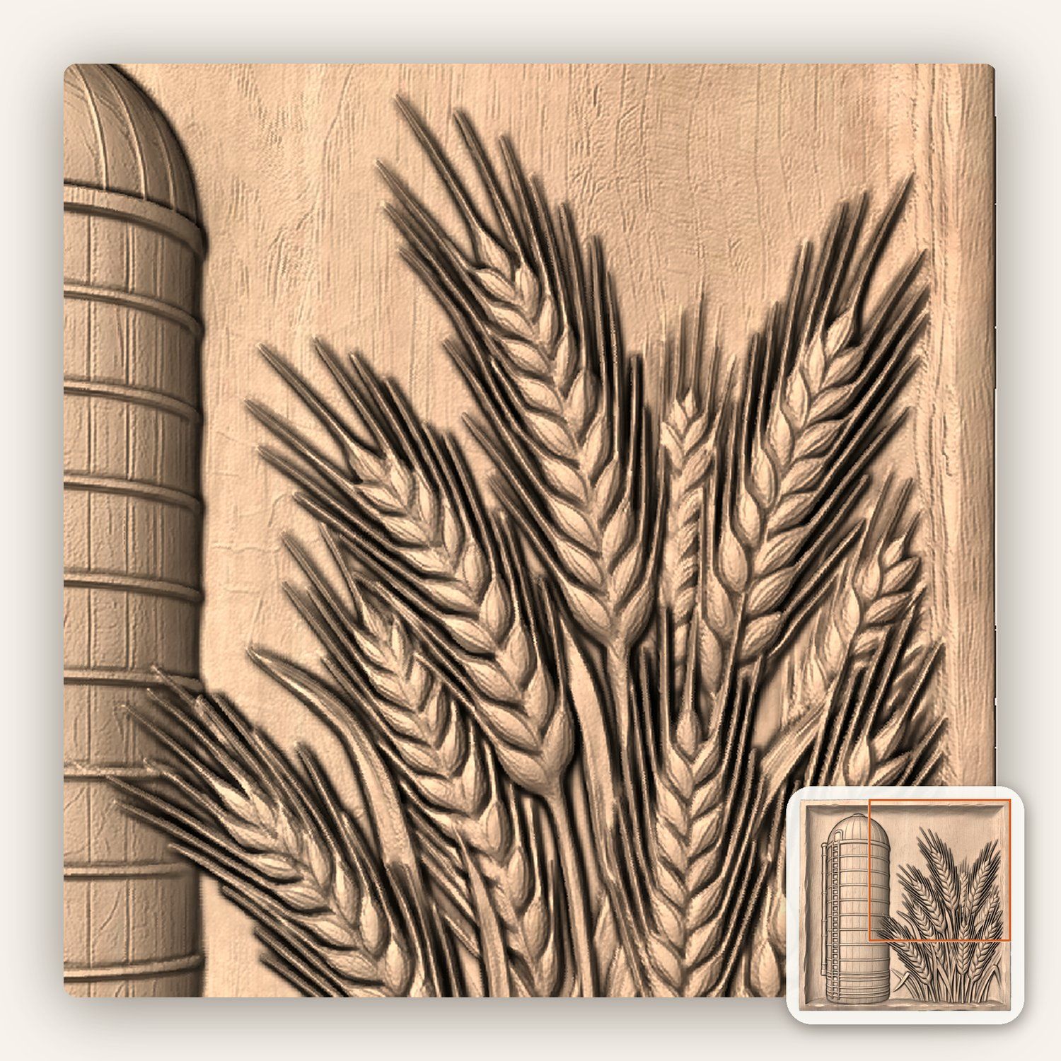 Farm Silo and Wheat Harvest Scene CNC Relief STL bas-relief STL — view 7