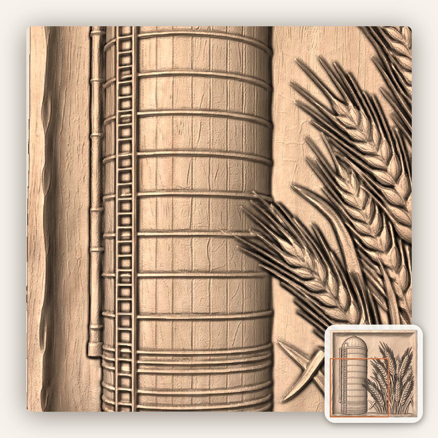 Farm Silo and Wheat Harvest Scene CNC Relief STL bas-relief STL — view 8