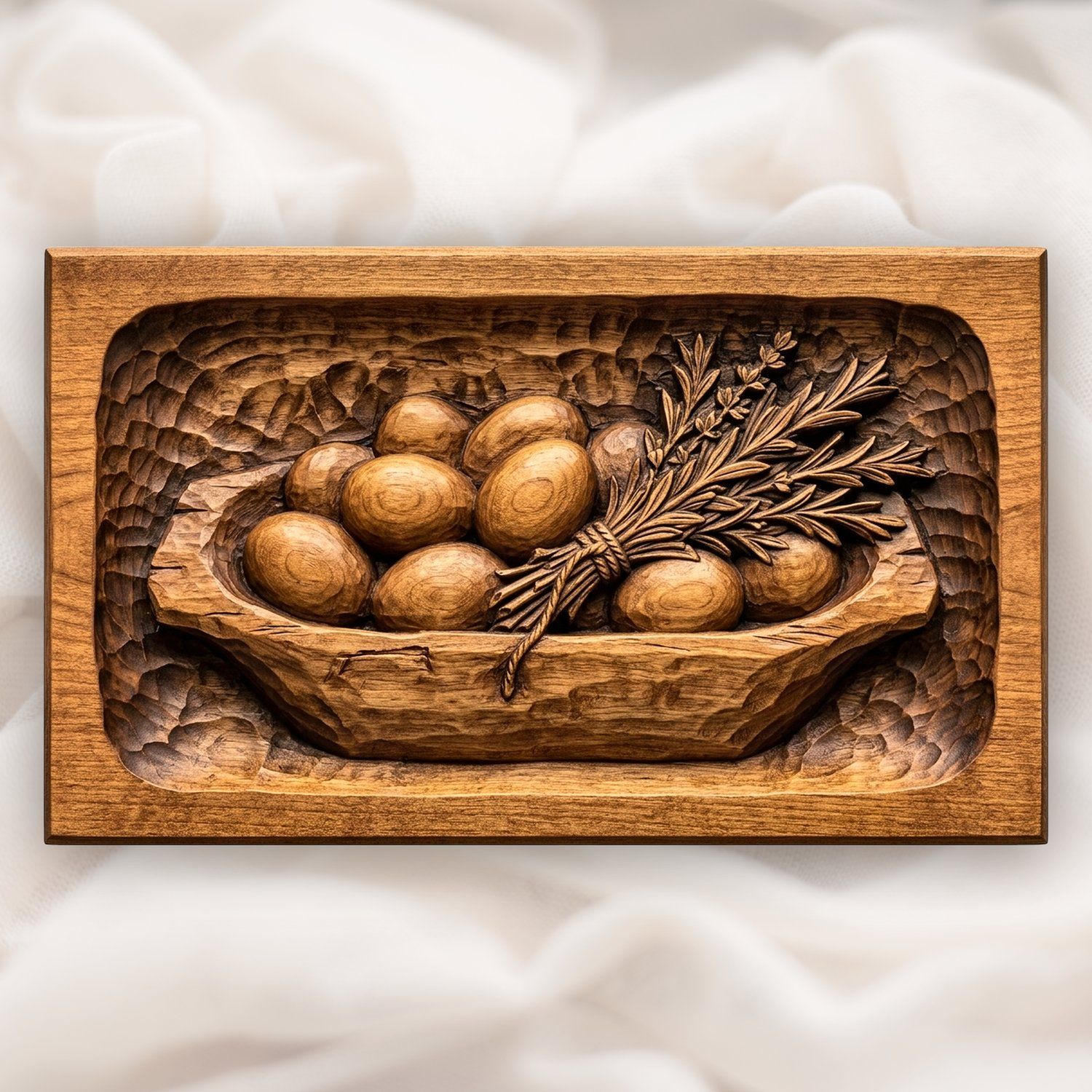 Farmhouse Dough Bowl Eggs and Herbs CNC Relief STL bas-relief STL design