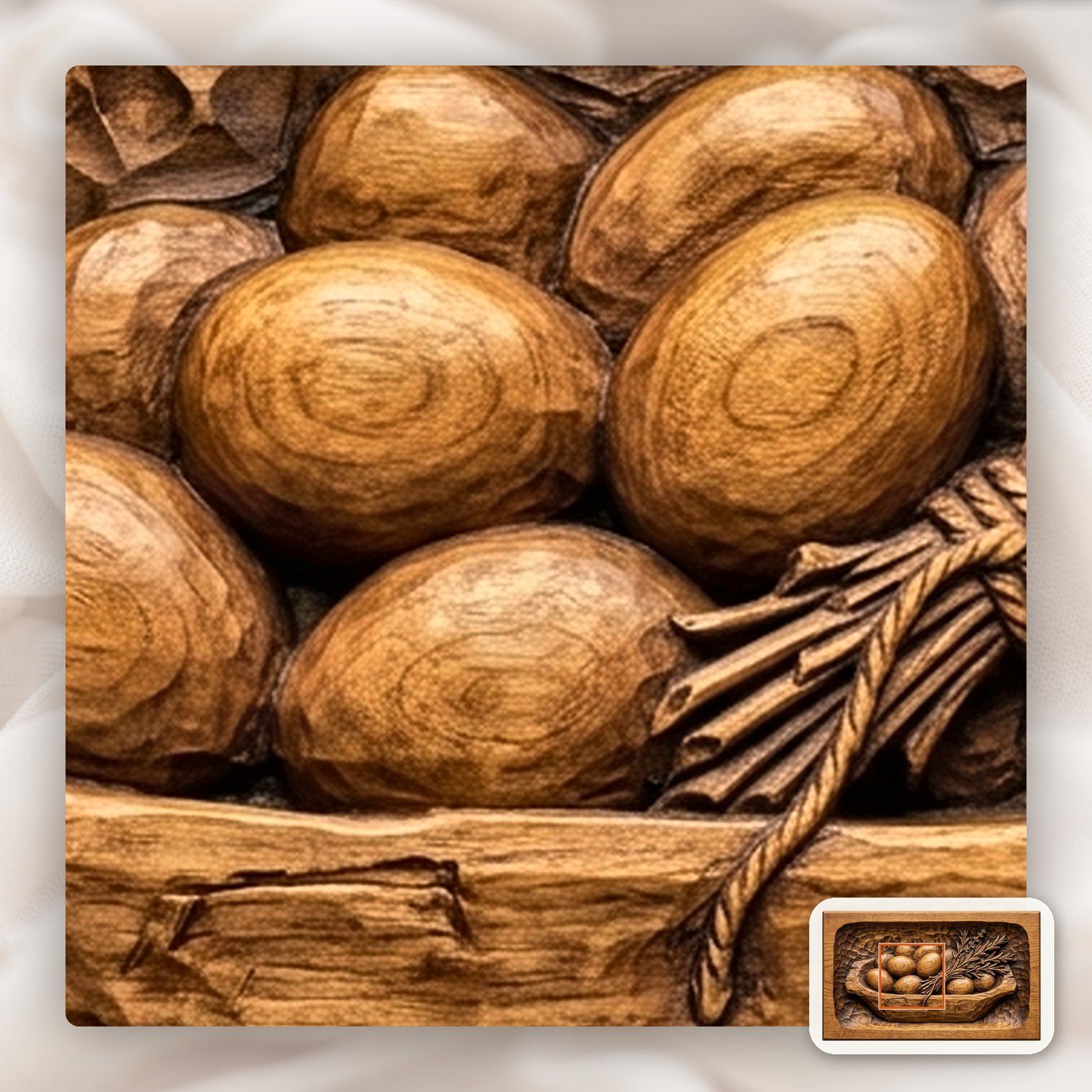 Farmhouse Dough Bowl Eggs and Herbs CNC Relief STL bas-relief STL — view 12