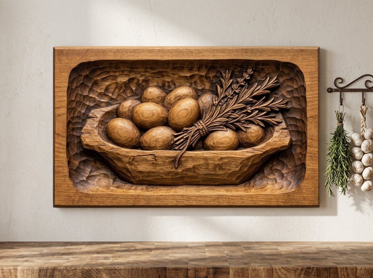 Farmhouse Dough Bowl Eggs and Herbs CNC Relief STL bas-relief STL — view 13