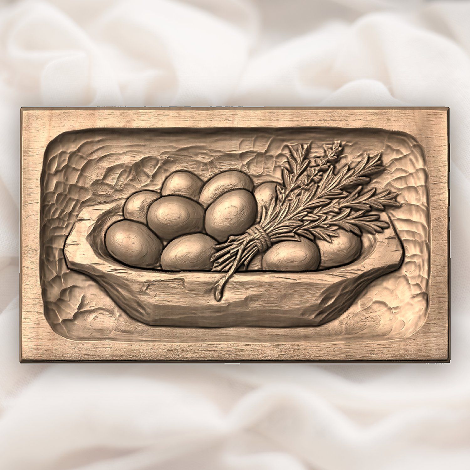 Farmhouse Dough Bowl Eggs and Herbs CNC Relief STL bas-relief STL — view 5