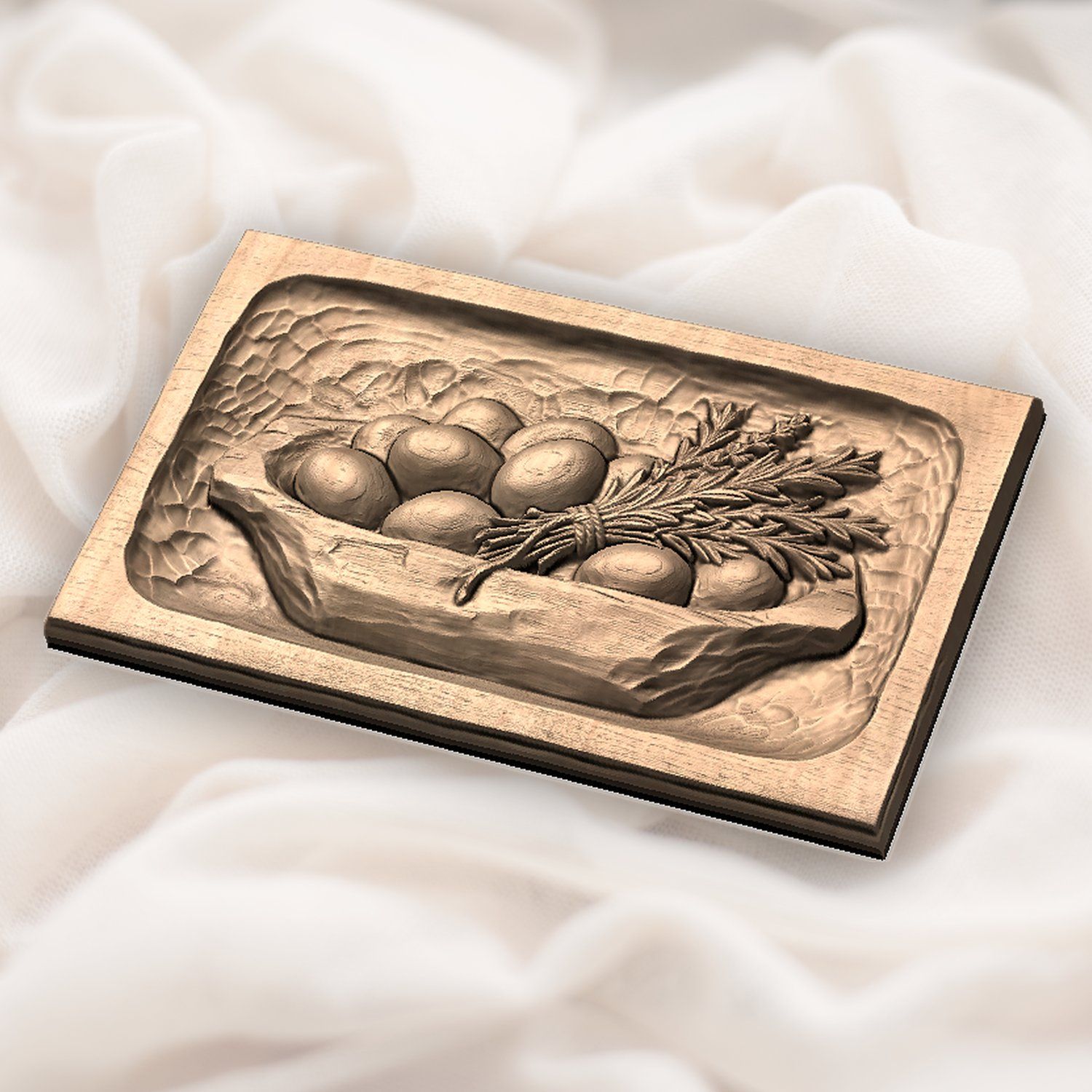 Farmhouse Dough Bowl Eggs and Herbs CNC Relief STL bas-relief STL — view 6