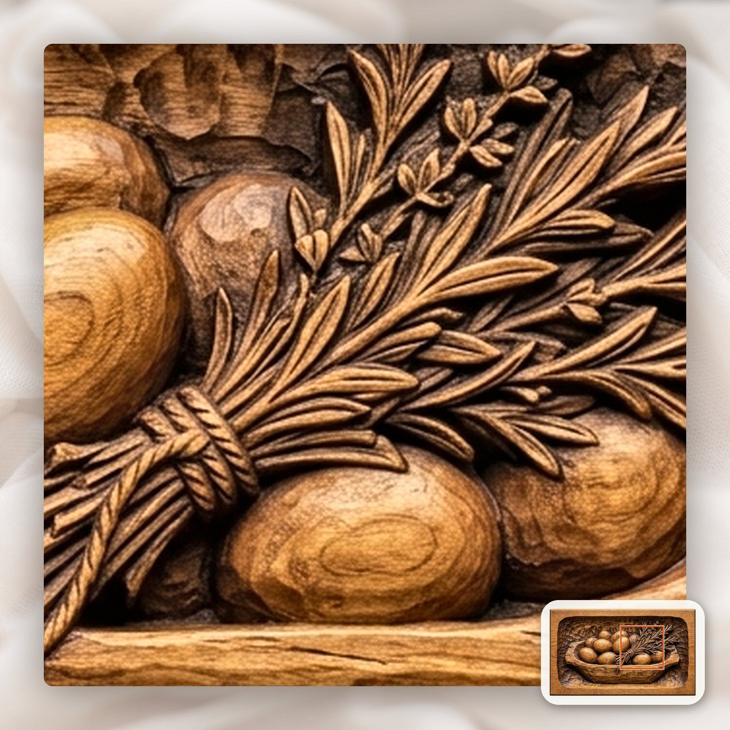 Farmhouse Dough Bowl Eggs and Herbs CNC Relief STL bas-relief STL — view 11
