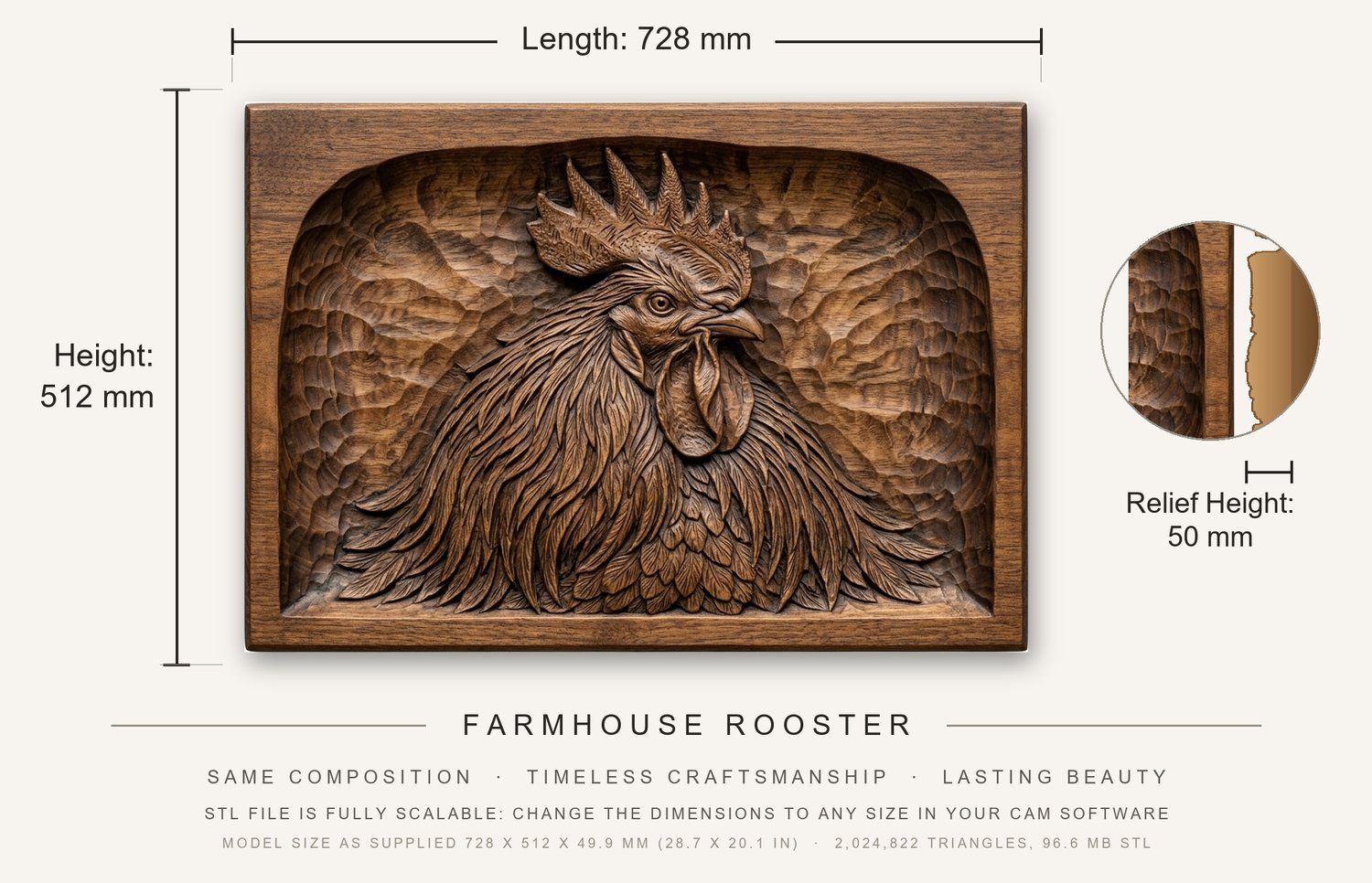 Farmhouse Rooster CNC Relief STL bas-relief STL — view 12