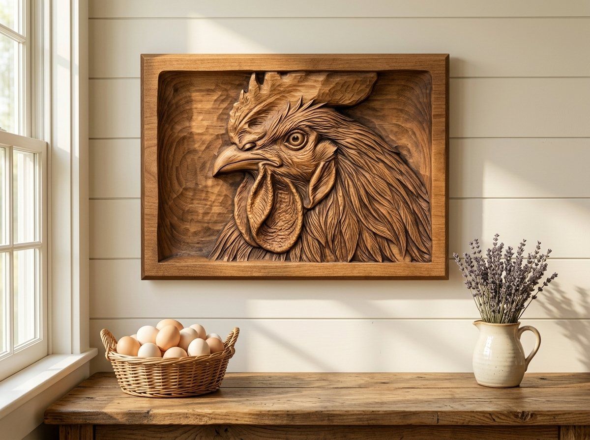 Farmhouse Rooster Head CNC Relief STL bas-relief STL — view 13