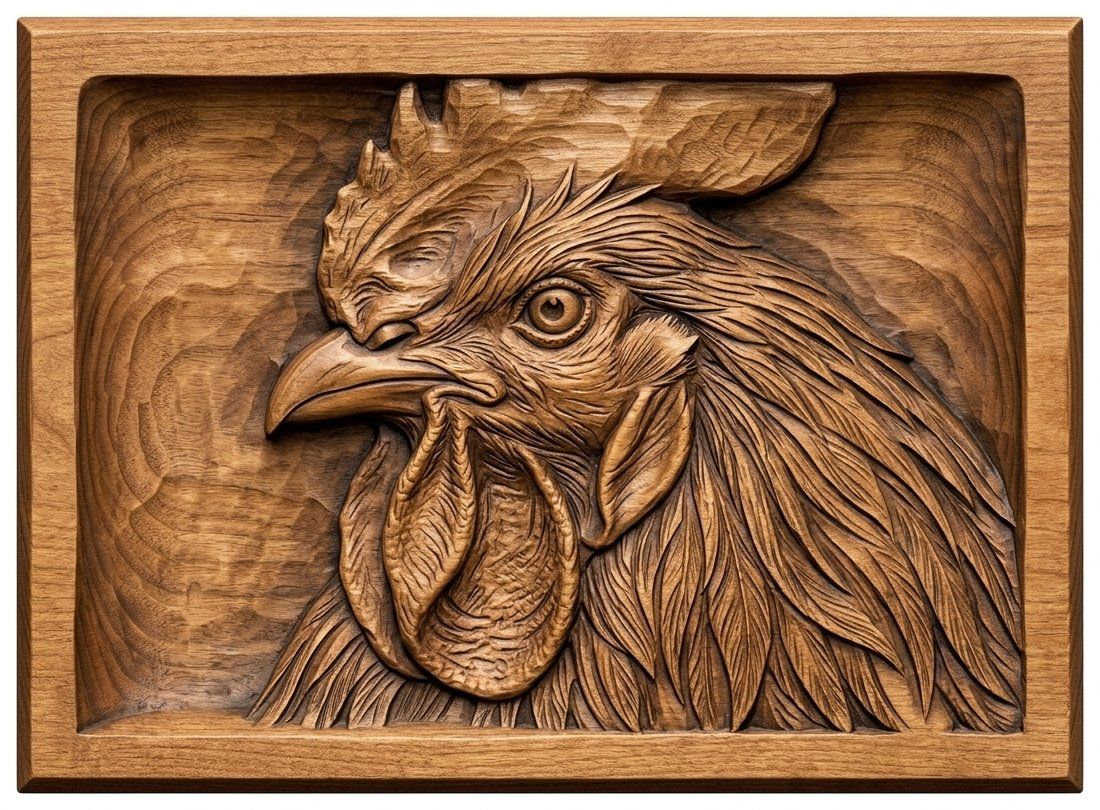 Farmhouse Rooster Head CNC Relief STL bas-relief STL — view 4