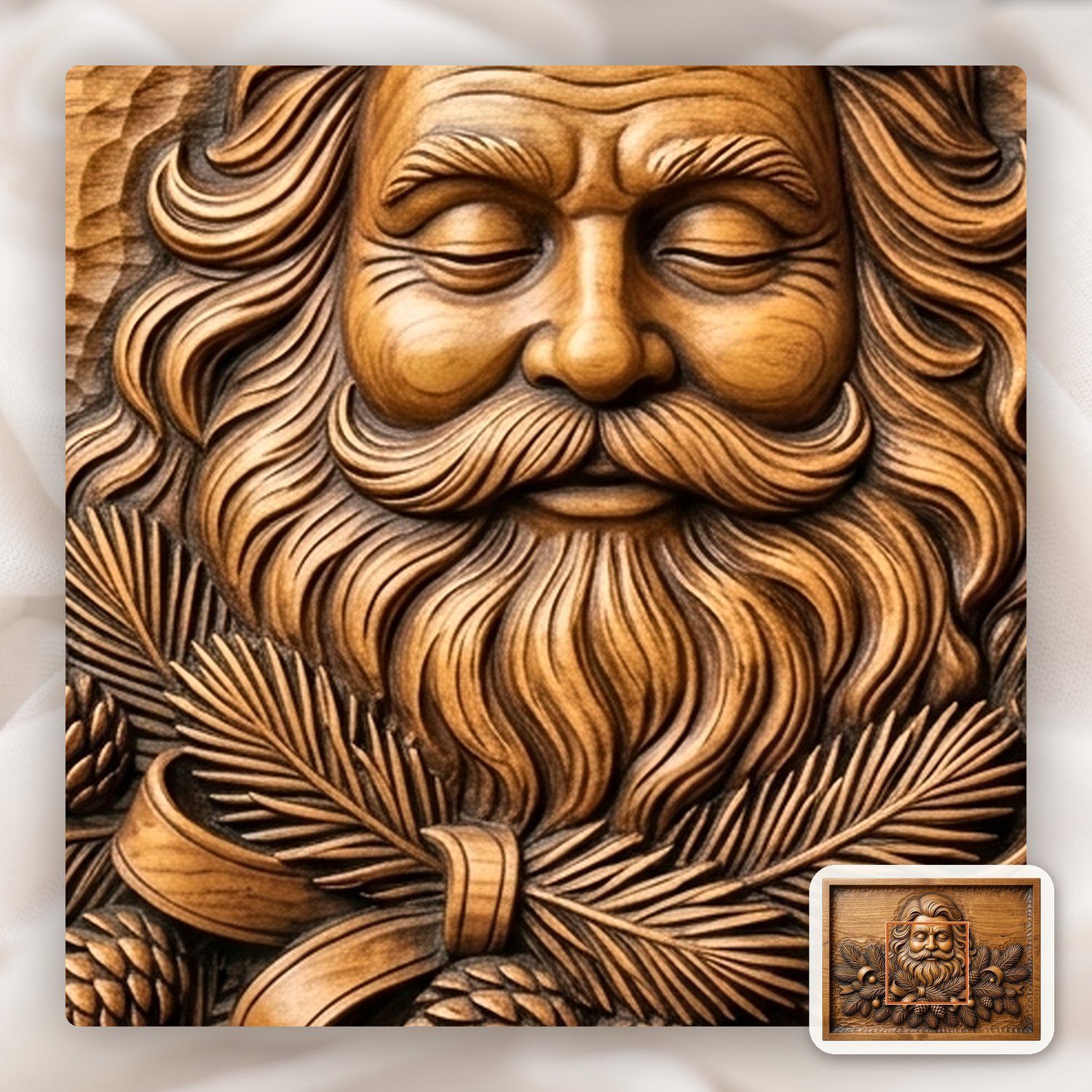 Father Christmas Pine Branch Wreath CNC Relief STL bas-relief STL — view 11