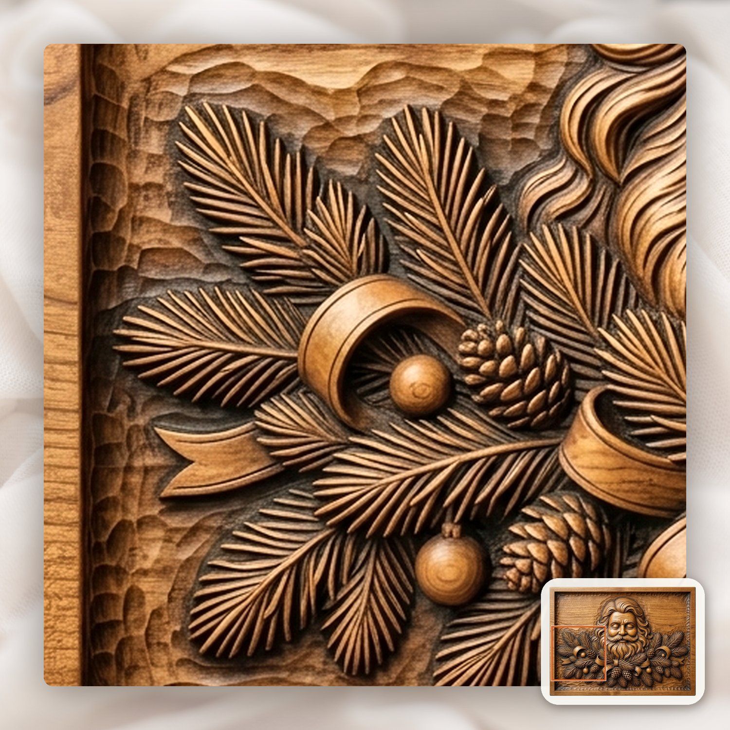 Father Christmas Pine Branch Wreath CNC Relief STL bas-relief STL — view 12