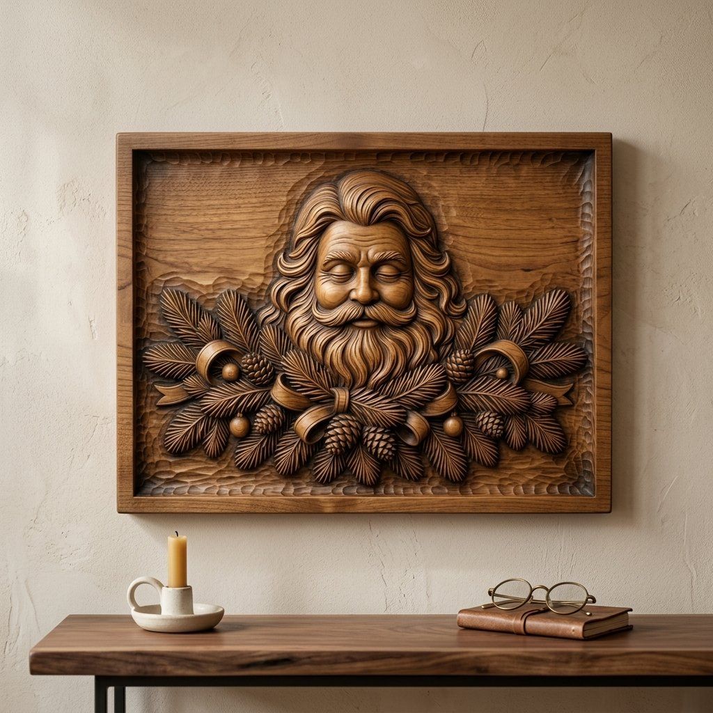 Father Christmas Pine Branch Wreath CNC Relief STL bas-relief STL — view 13