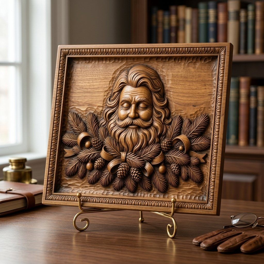 Father Christmas Pine Branch Wreath CNC Relief STL bas-relief STL — view 3