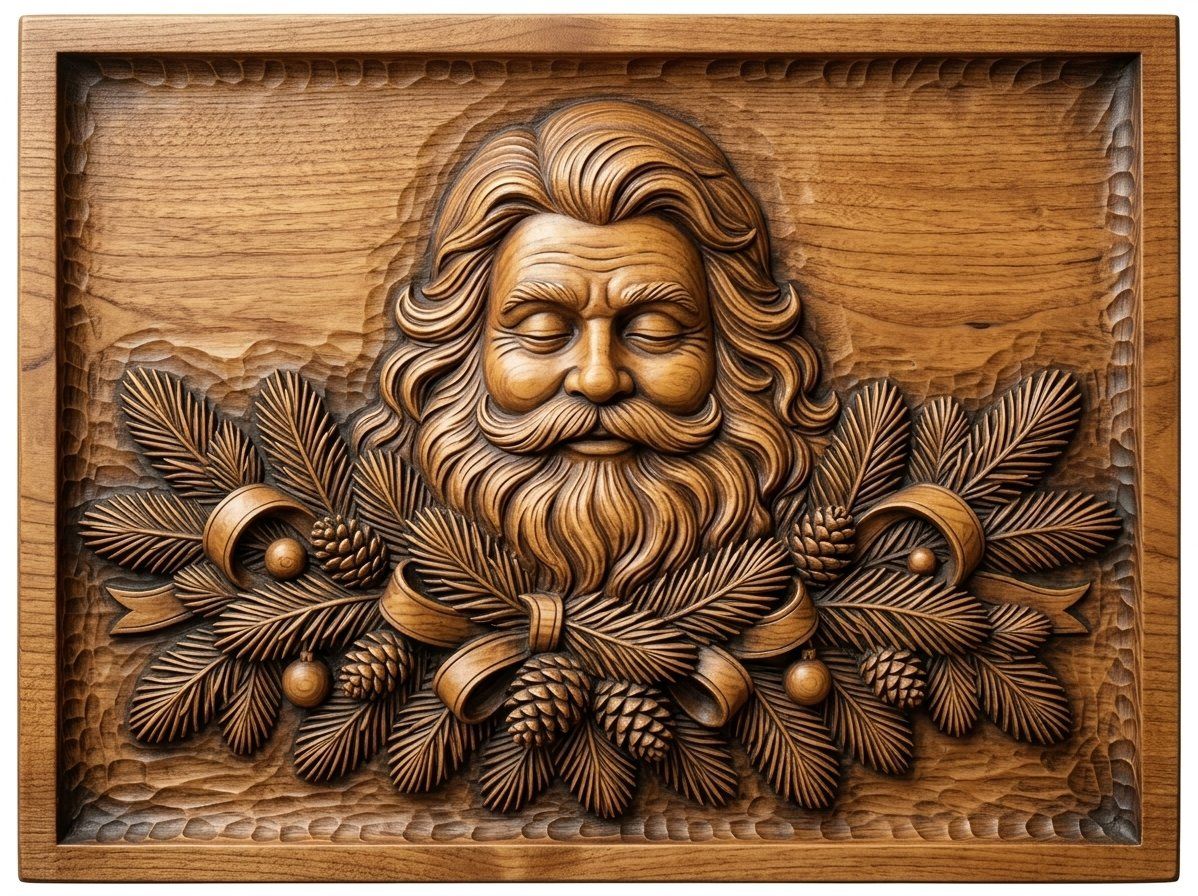 Father Christmas Pine Branch Wreath CNC Relief STL bas-relief STL — view 14