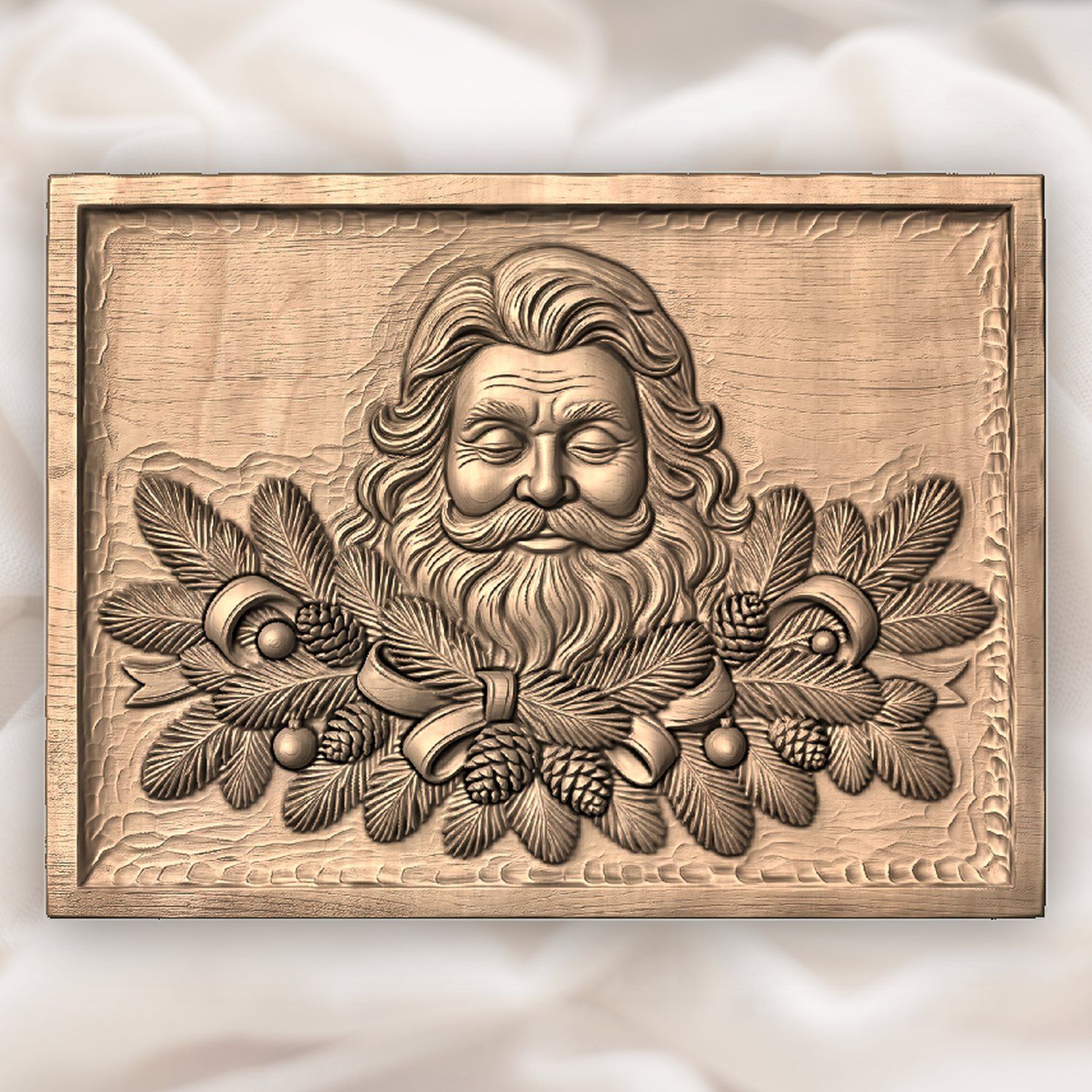 Father Christmas Pine Branch Wreath CNC Relief STL bas-relief STL — view 4