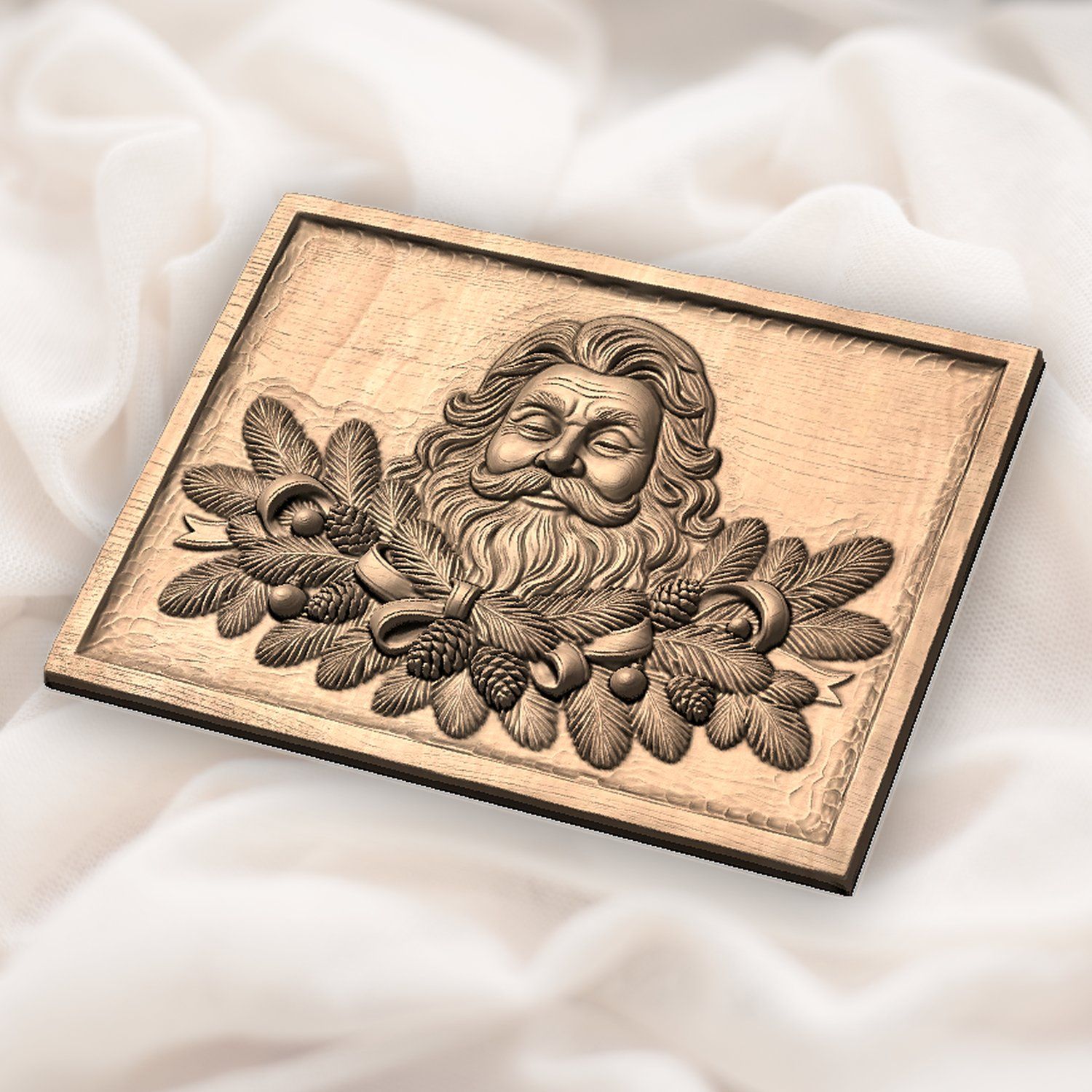 Father Christmas Pine Branch Wreath CNC Relief STL bas-relief STL — view 5