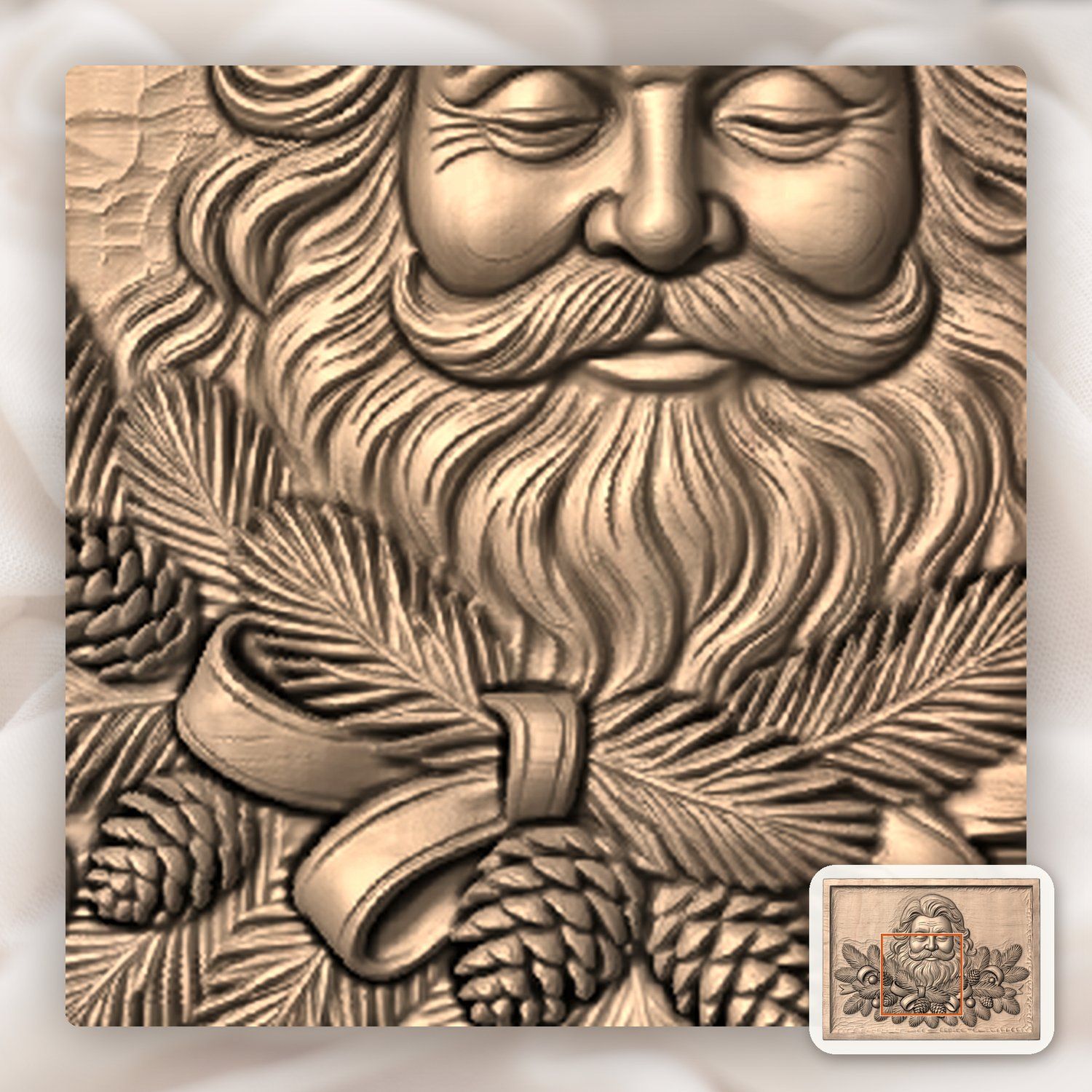 Father Christmas Pine Branch Wreath CNC Relief STL bas-relief STL — view 7