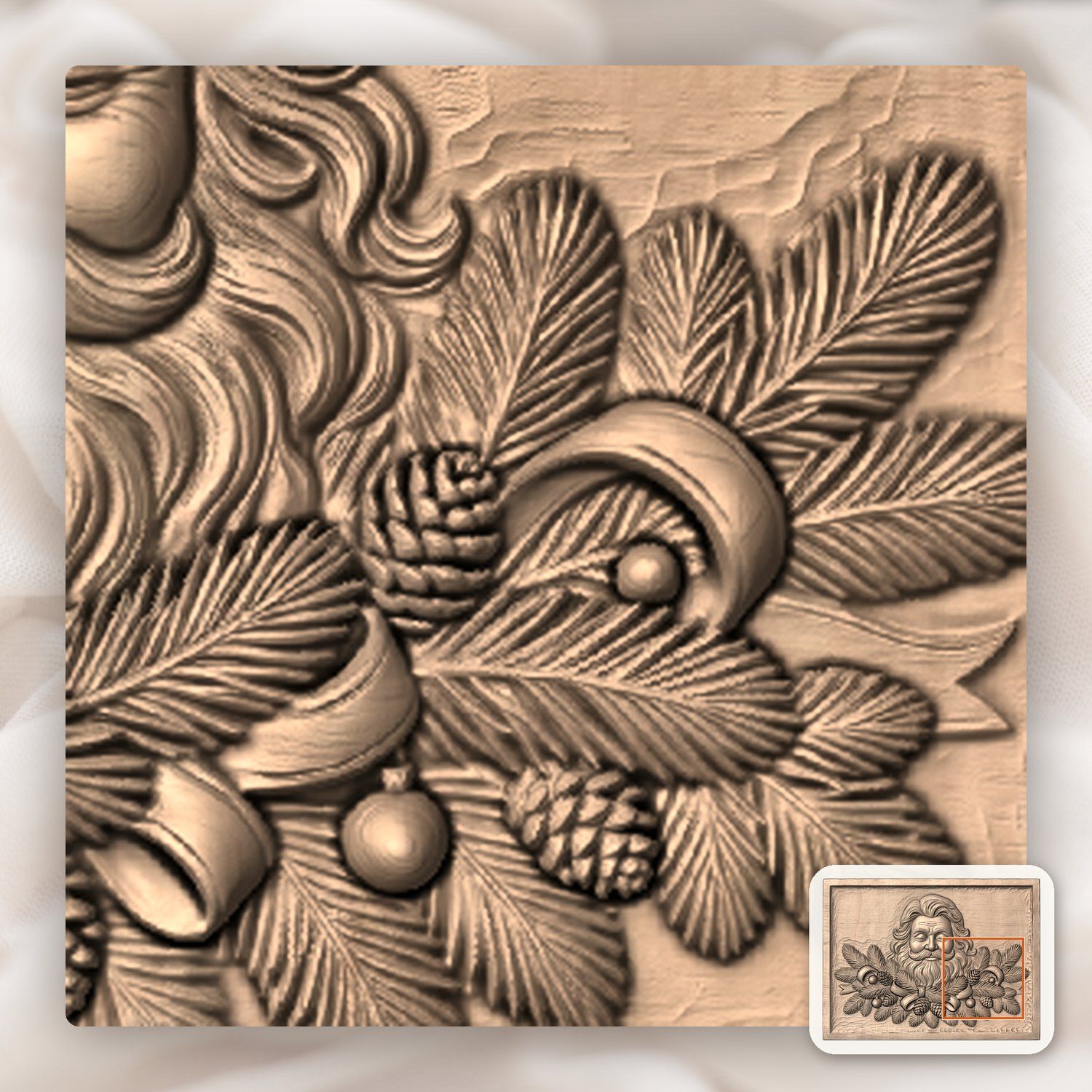Father Christmas Pine Branch Wreath CNC Relief STL bas-relief STL — view 8