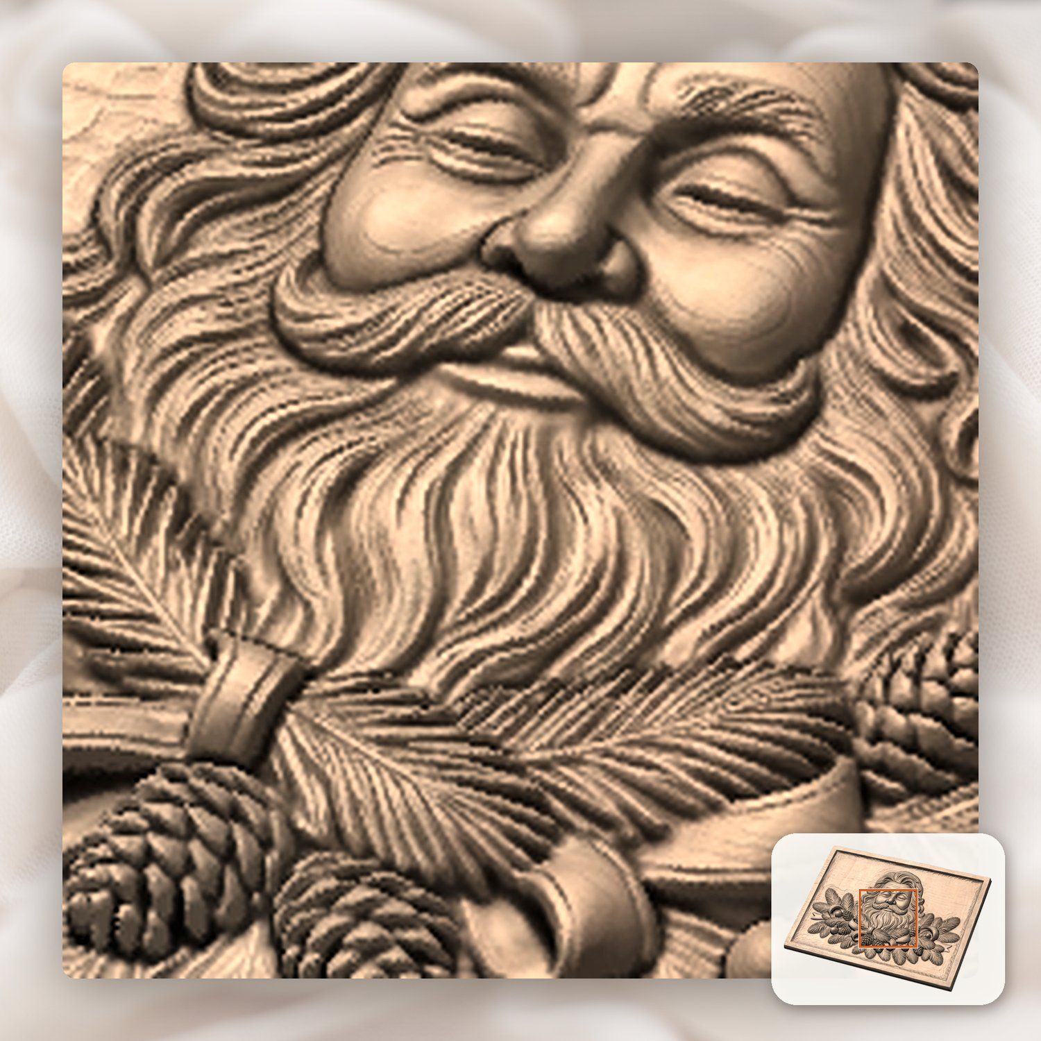 Father Christmas Pine Branch Wreath CNC Relief STL bas-relief STL — view 9