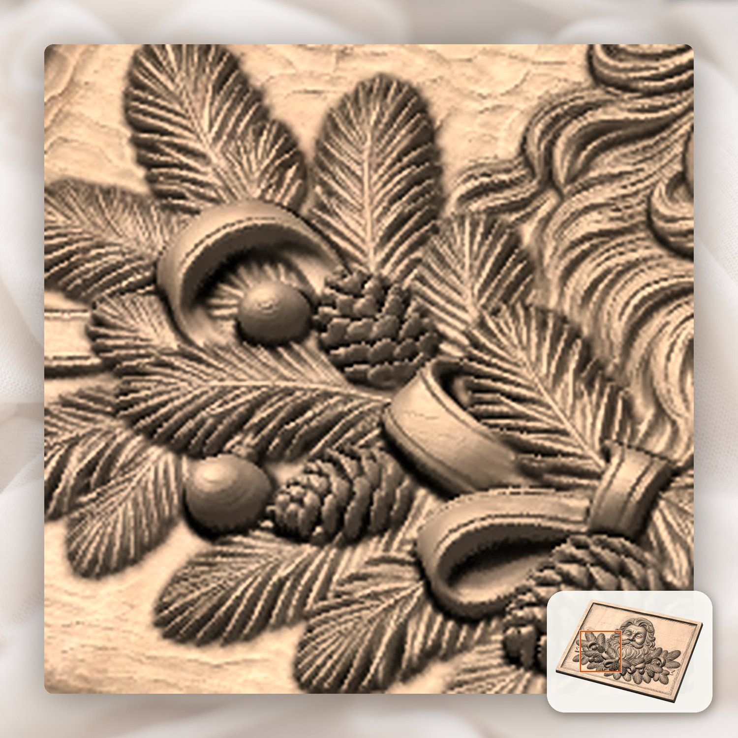 Father Christmas Pine Branch Wreath CNC Relief STL bas-relief STL — view 10