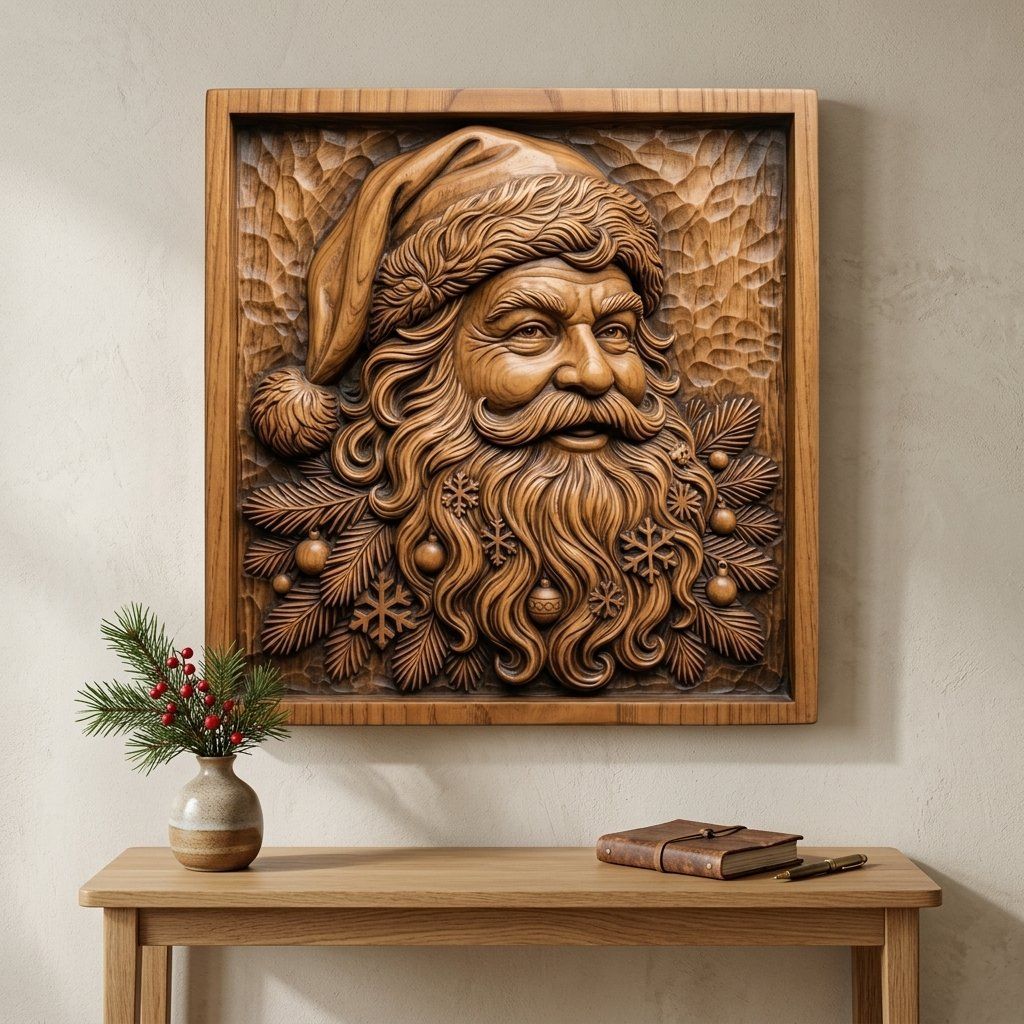Father Christmas Santa Claus Wood Panel CNC Relief STL bas-relief STL — view 13