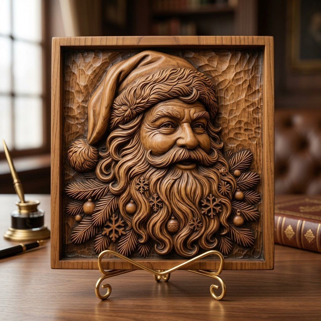 Father Christmas Santa Claus Wood Panel CNC Relief STL bas-relief STL — view 3