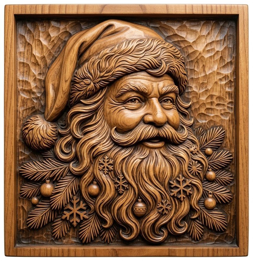 Father Christmas Santa Claus Wood Panel CNC Relief STL bas-relief STL — view 14