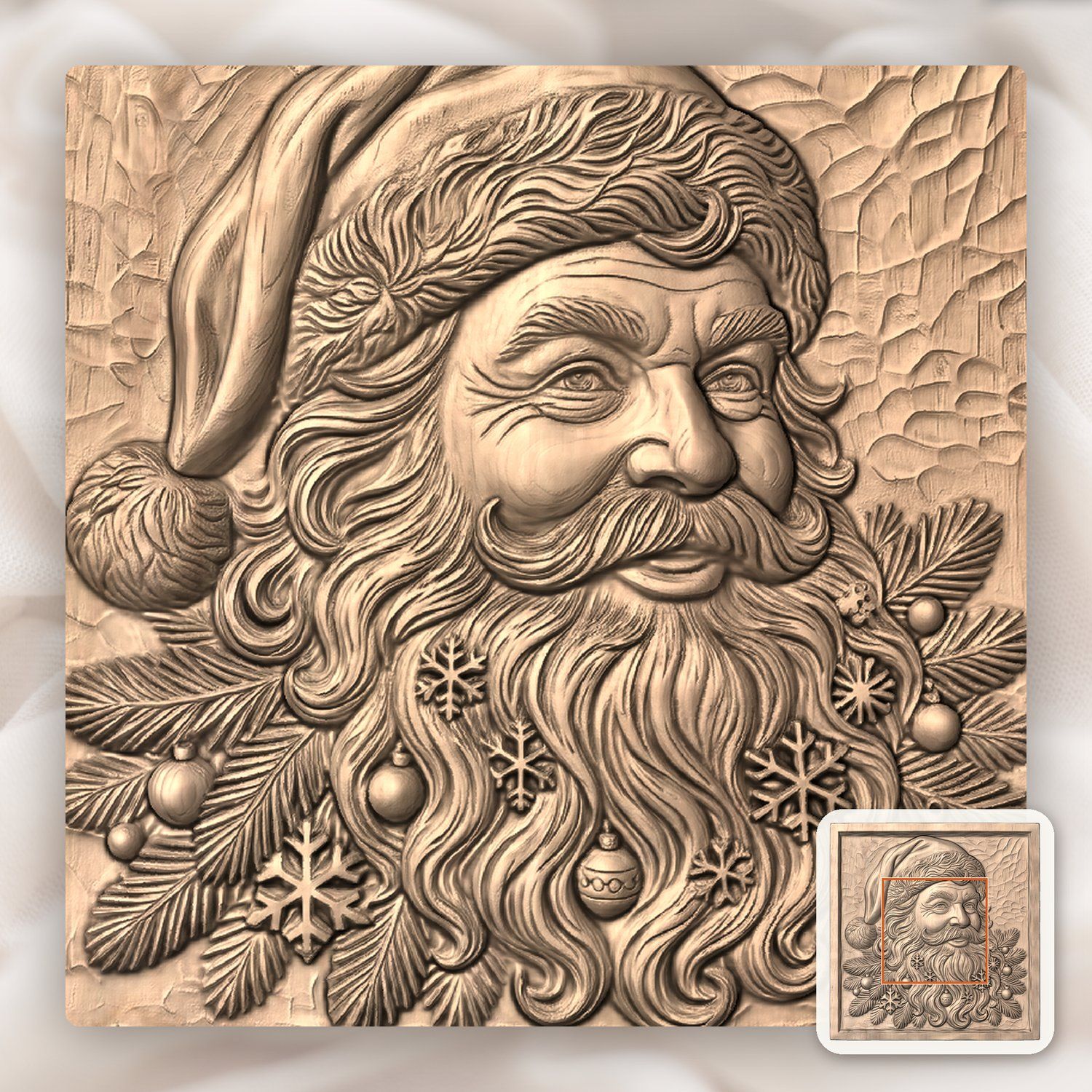 Father Christmas Santa Claus Wood Panel CNC Relief STL bas-relief STL — view 6
