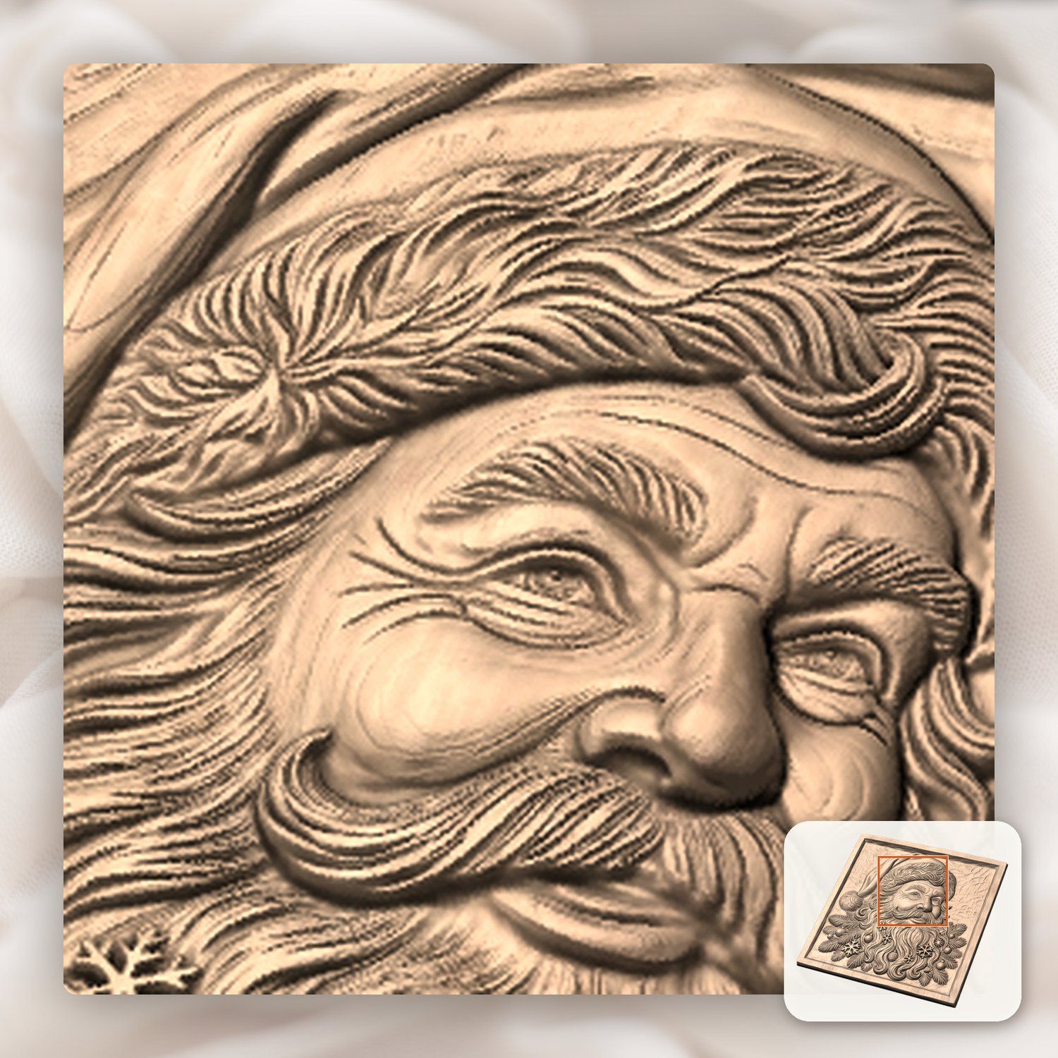 Father Christmas Santa Claus Wood Panel CNC Relief STL bas-relief STL — view 10