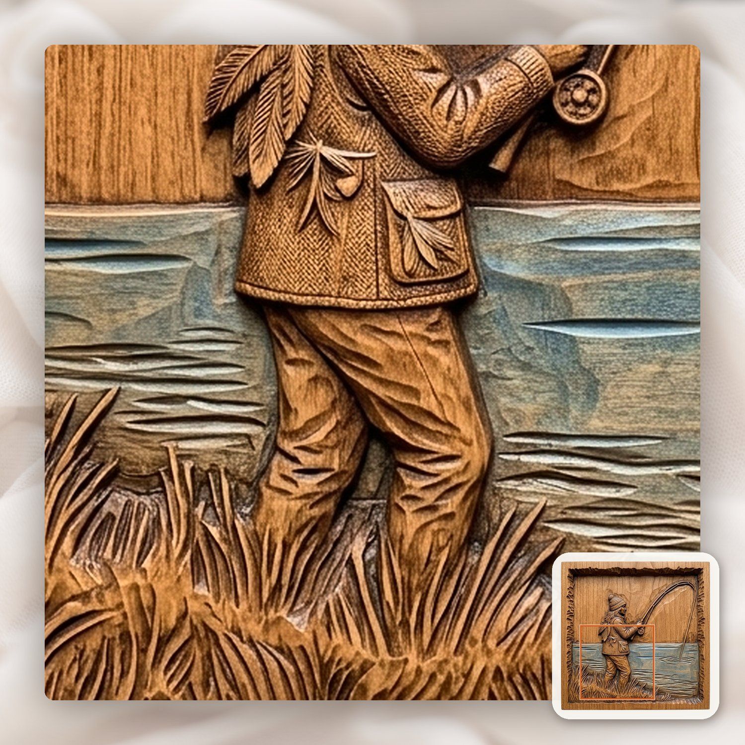 Female Angler Fishing Lake Scene CNC Relief STL bas-relief STL — view 10