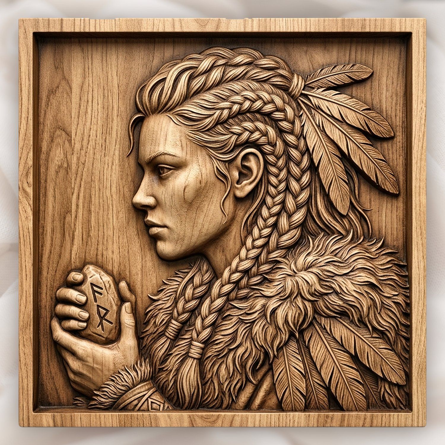 Female Viking Warrior Rune Stone CNC Relief STL bas-relief STL design