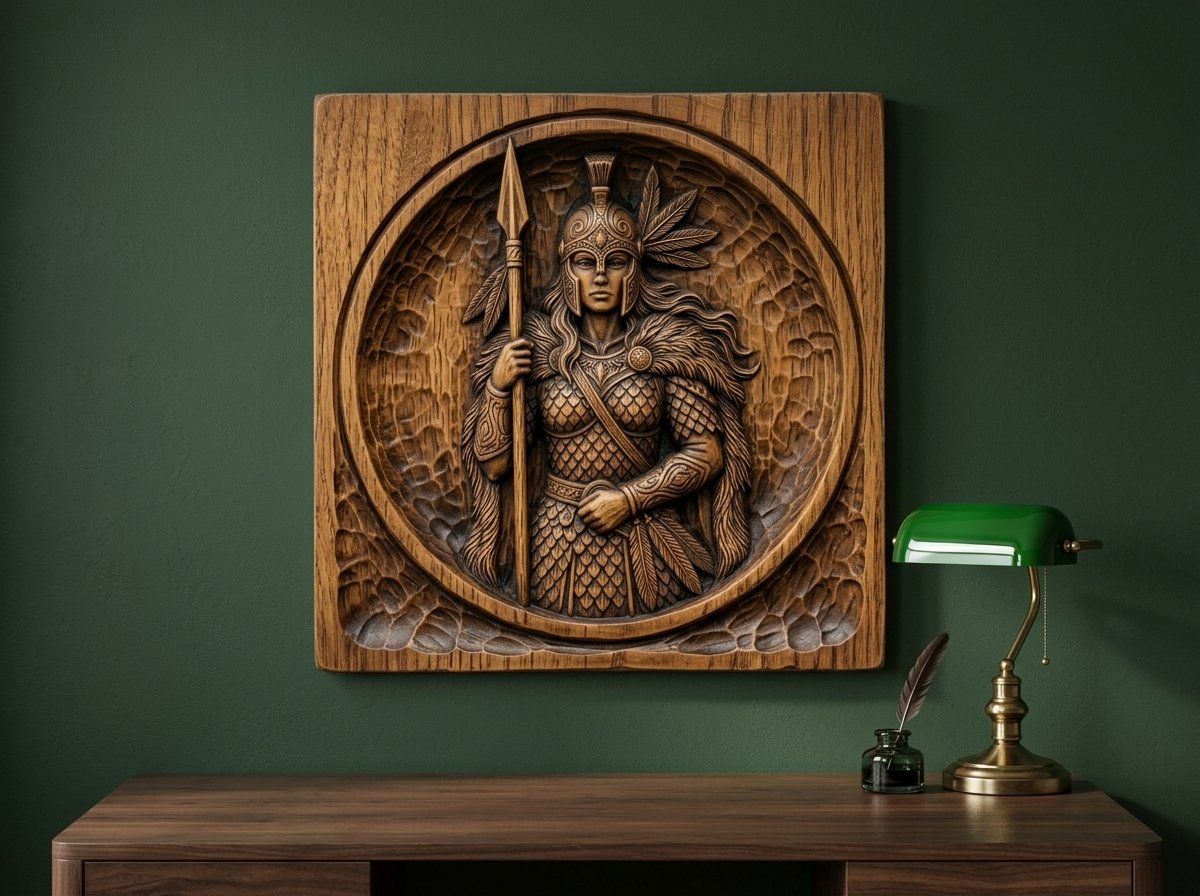 Female Warrior Spear Goddess CNC Relief STL bas-relief STL — view 12