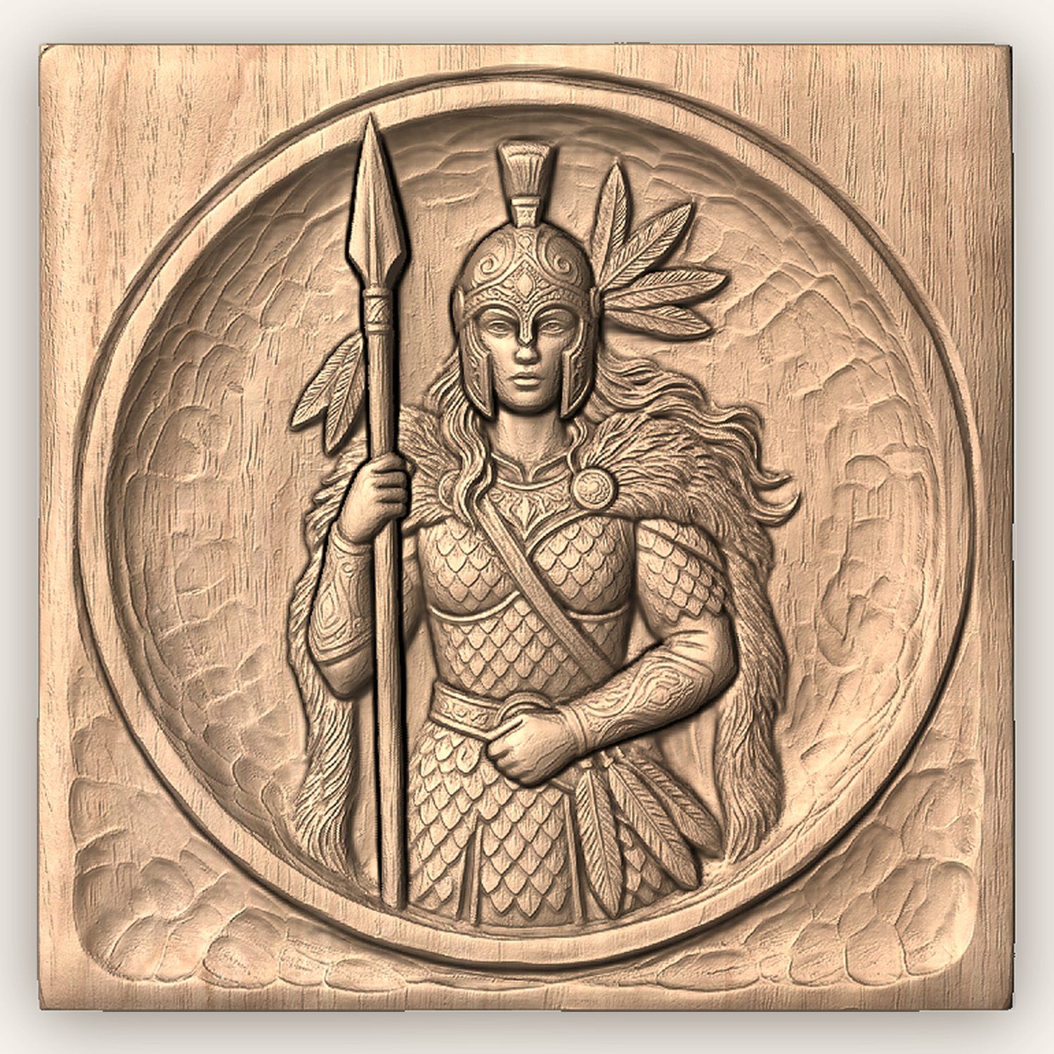 Female Warrior Spear Goddess CNC Relief STL bas-relief STL — view 3